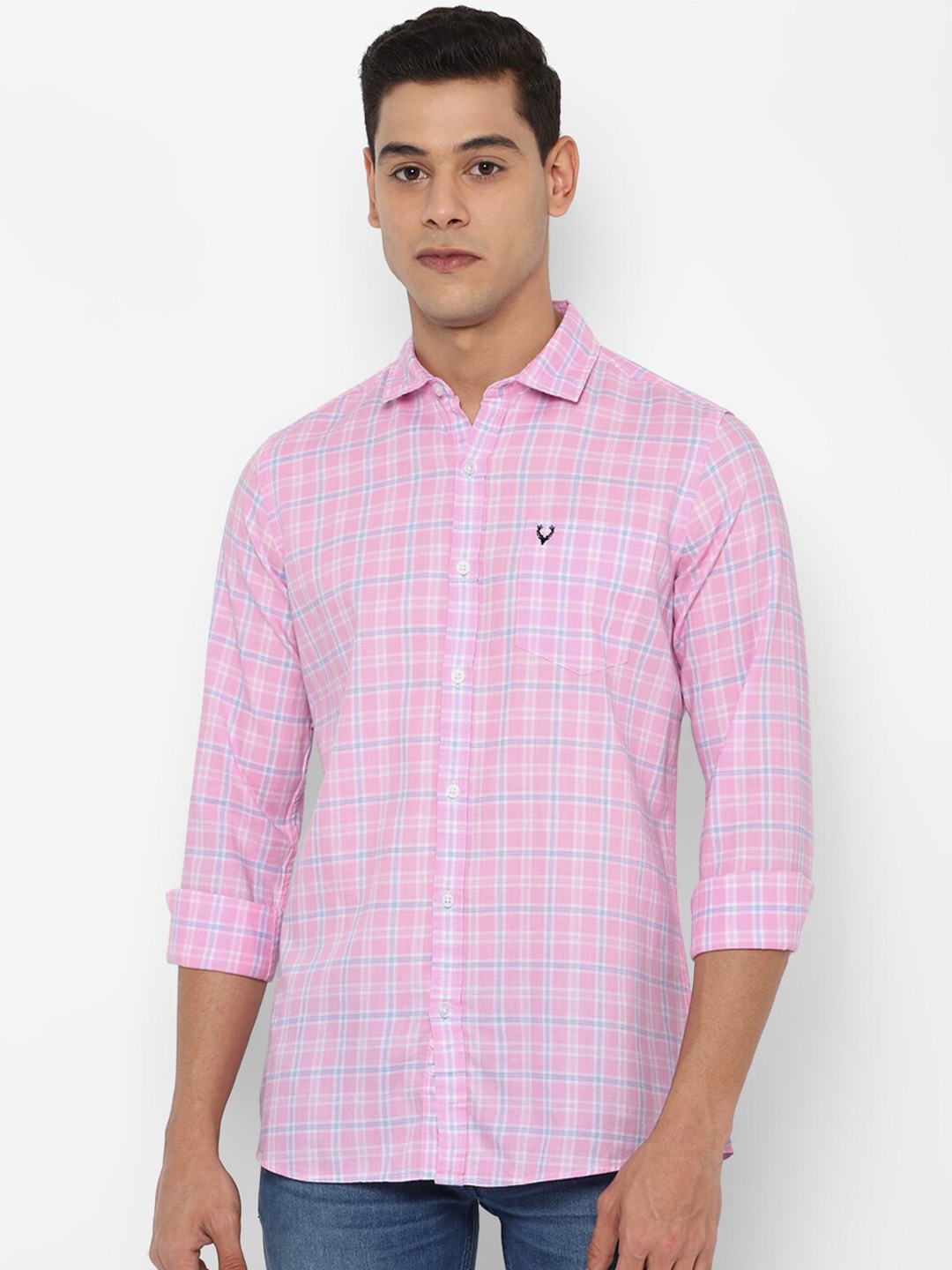 

Allen Solly Sport Men Pink & Blue Checked Pure Cotton Casual Shirt