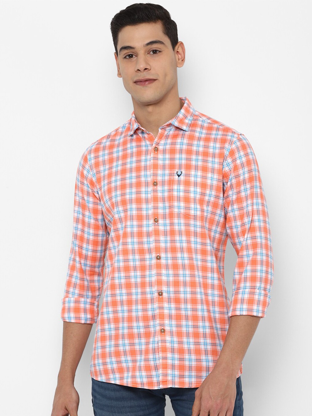 

Allen Solly Sport Men Peach-Coloured Checked Pure Cotton Casual Shirt