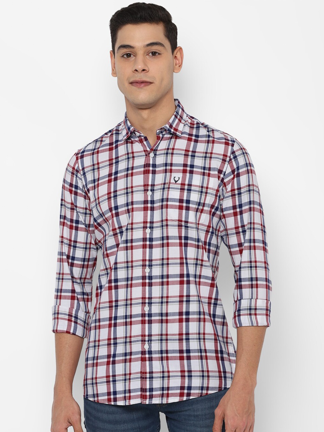 

Allen Solly Sport Men White & Maroon Checked Pure Cotton Casual Shirt