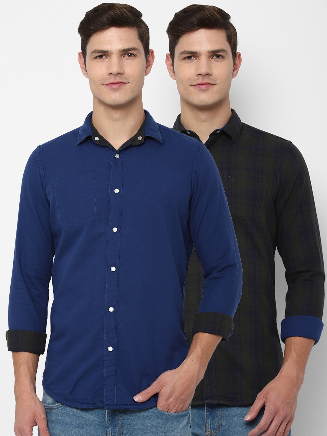 

Allen Solly Sport Men Olive Green & Blue Reversible Cotton Casual Shirt