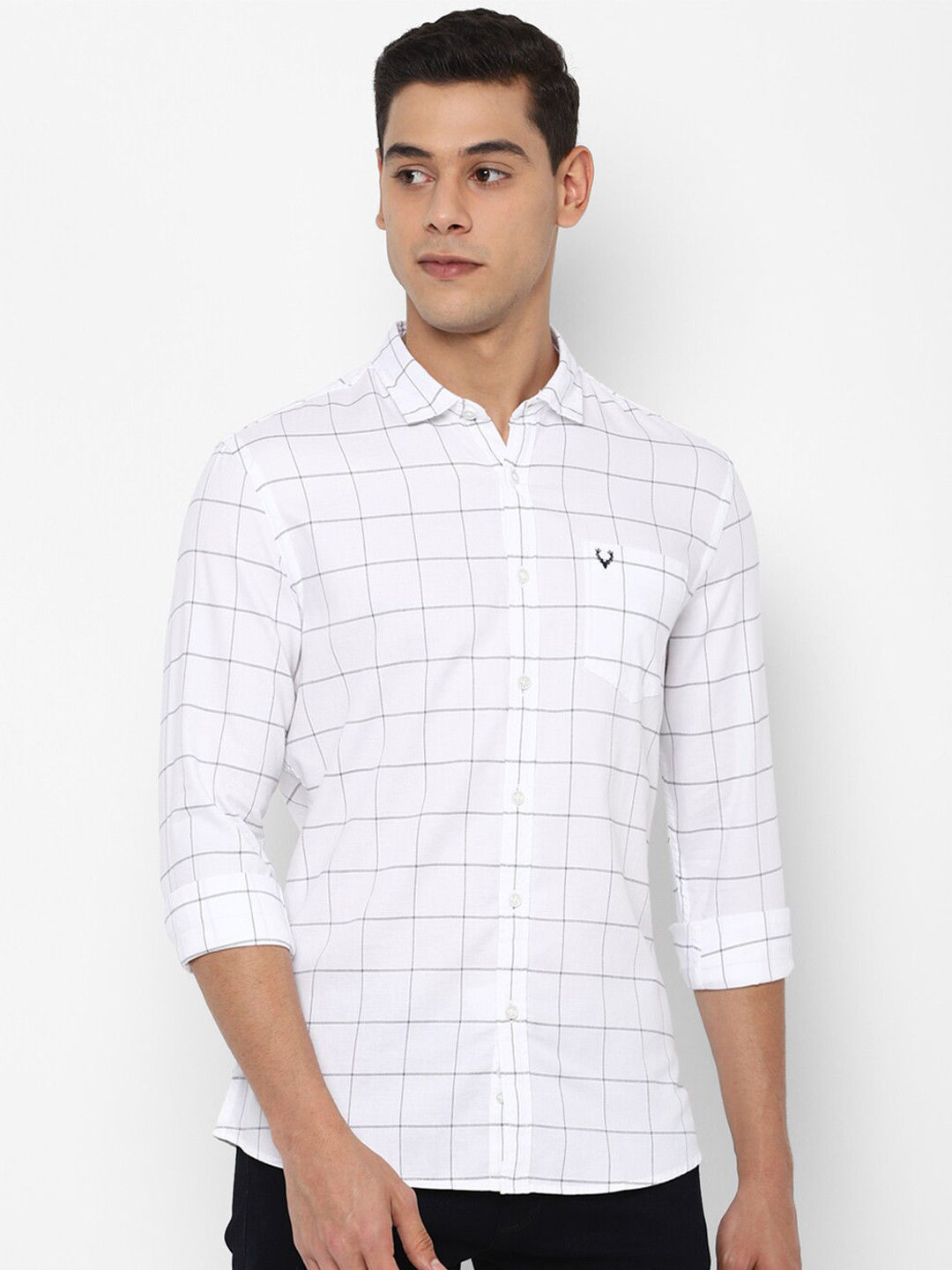 

Allen Solly Sport Men White Slim Fit Windowpane Checks Checked Casual Shirt