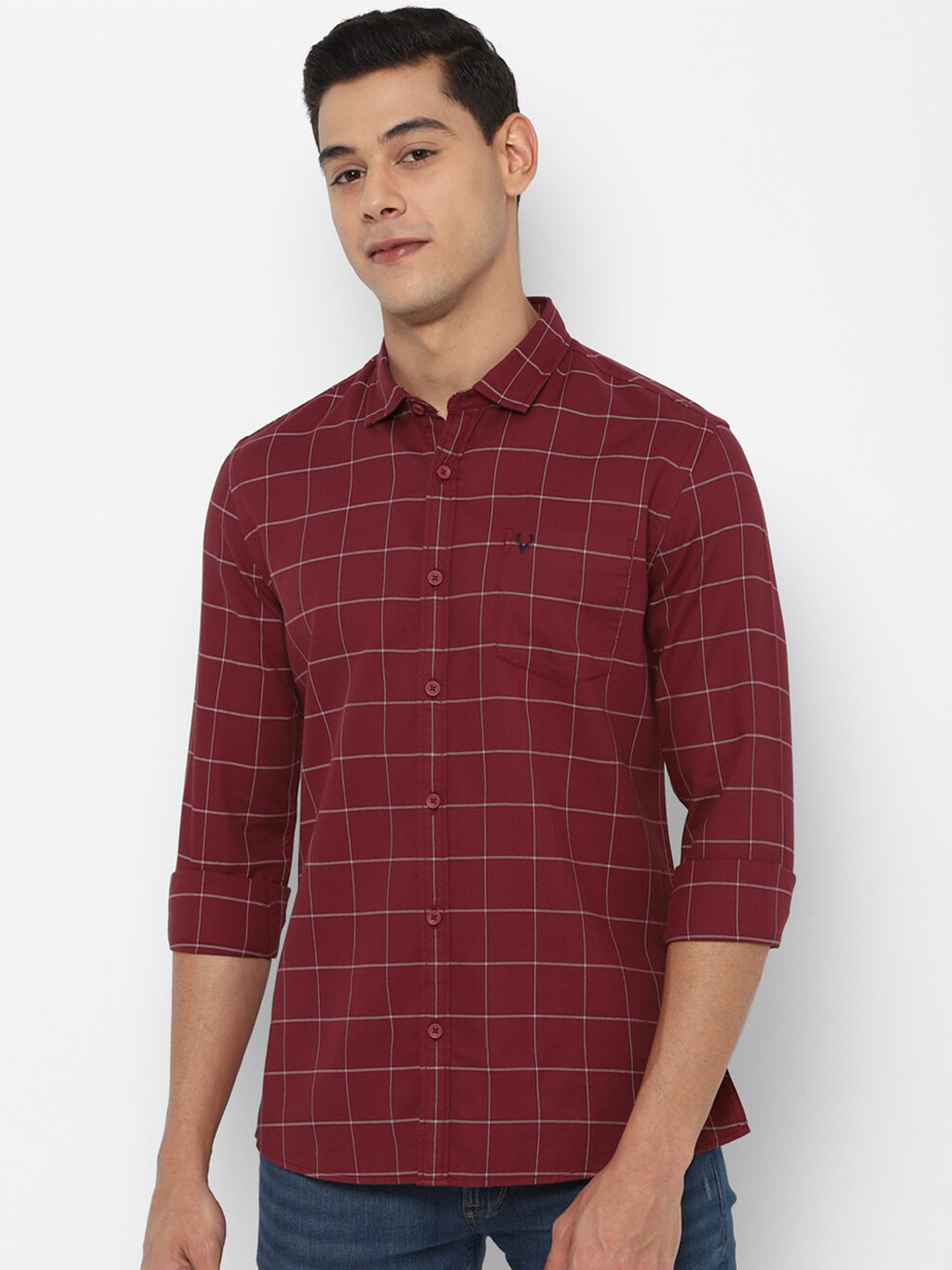 

Allen Solly Sport Men Maroon Slim Fit Windowpane Checks Checked Cotton Casual Shirt
