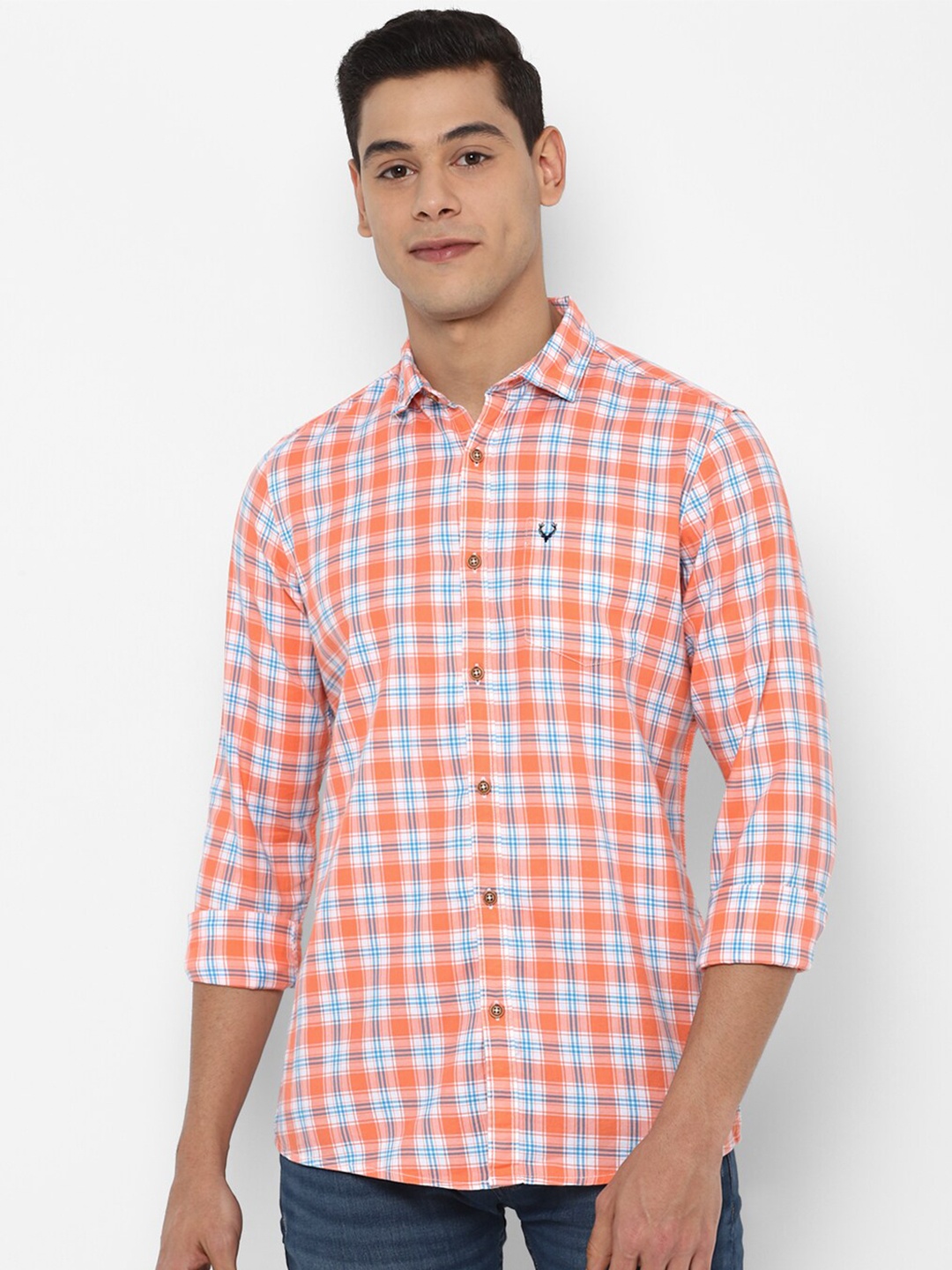 

Allen Solly Sport Men Peach-Coloured Checked Cotton Casual Shirt
