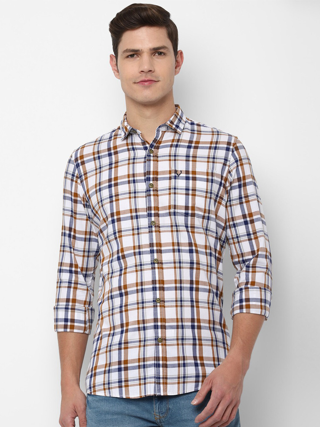 

Allen Solly Sport Men White & Brown Checked Pure Cotton Casual Shirt