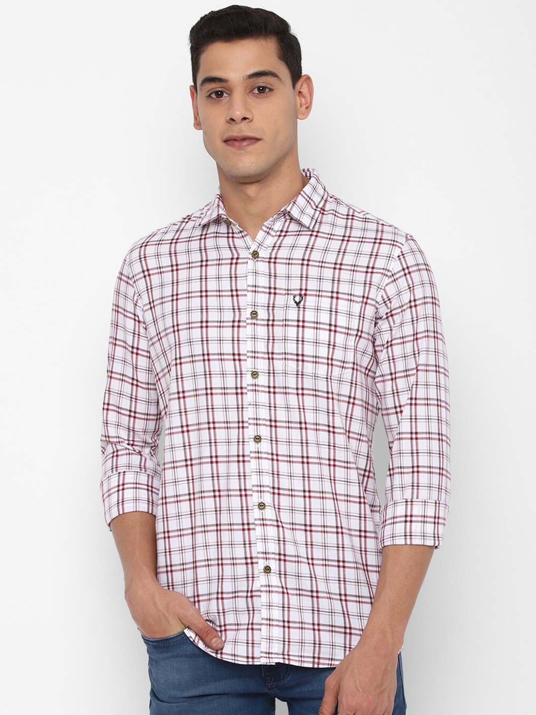 

Allen Solly Sport Men White & Maroon Checked Pure Cotton Casual Shirt