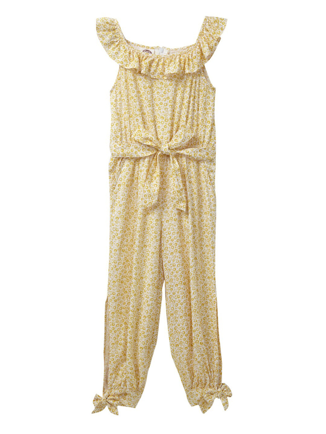 

Cub McPaws Girls Yellow & White Floral Printed Ruffled Basic Jumpsuit