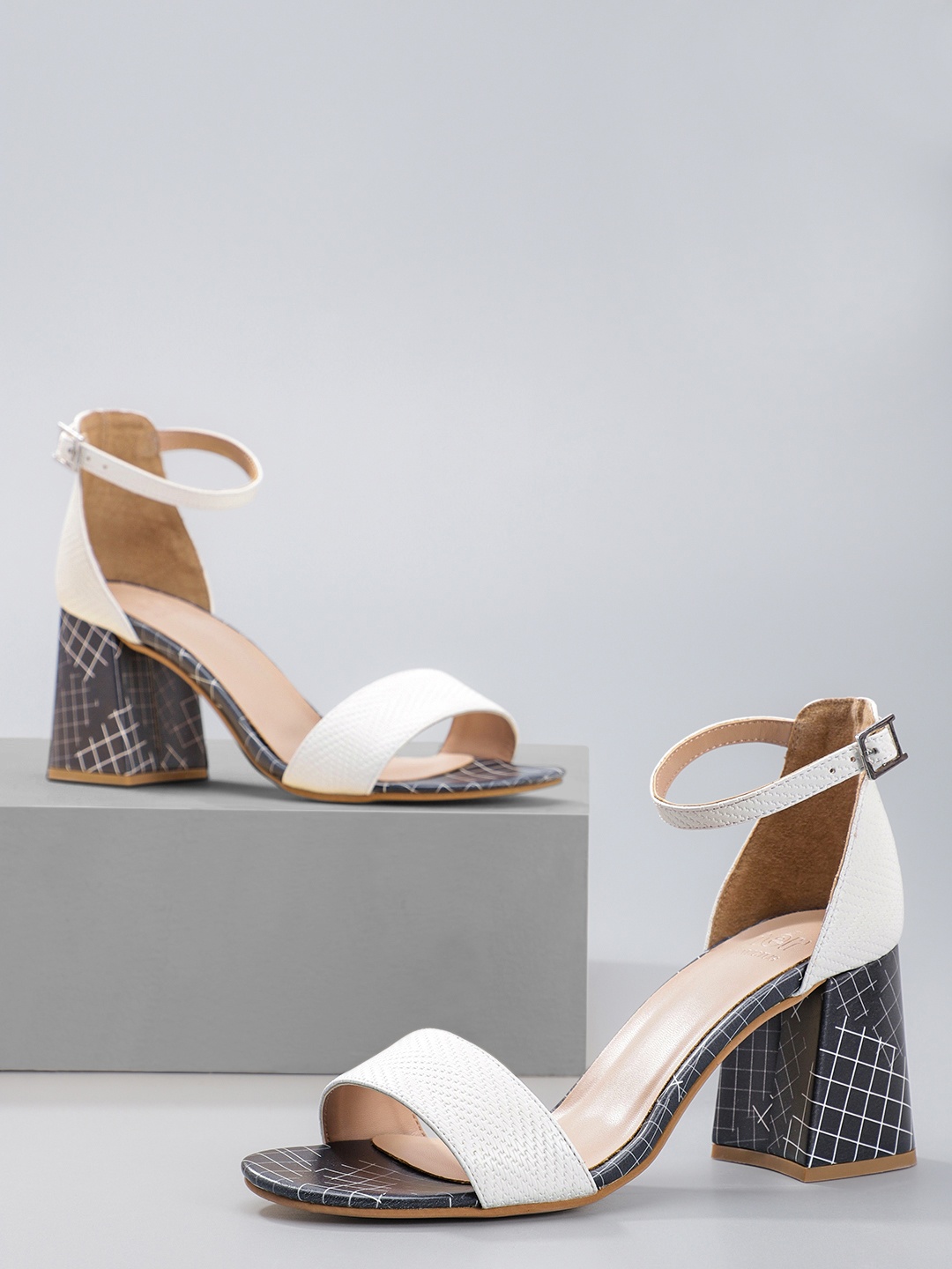 

her by invictus Textured Block Heel Sandals, White