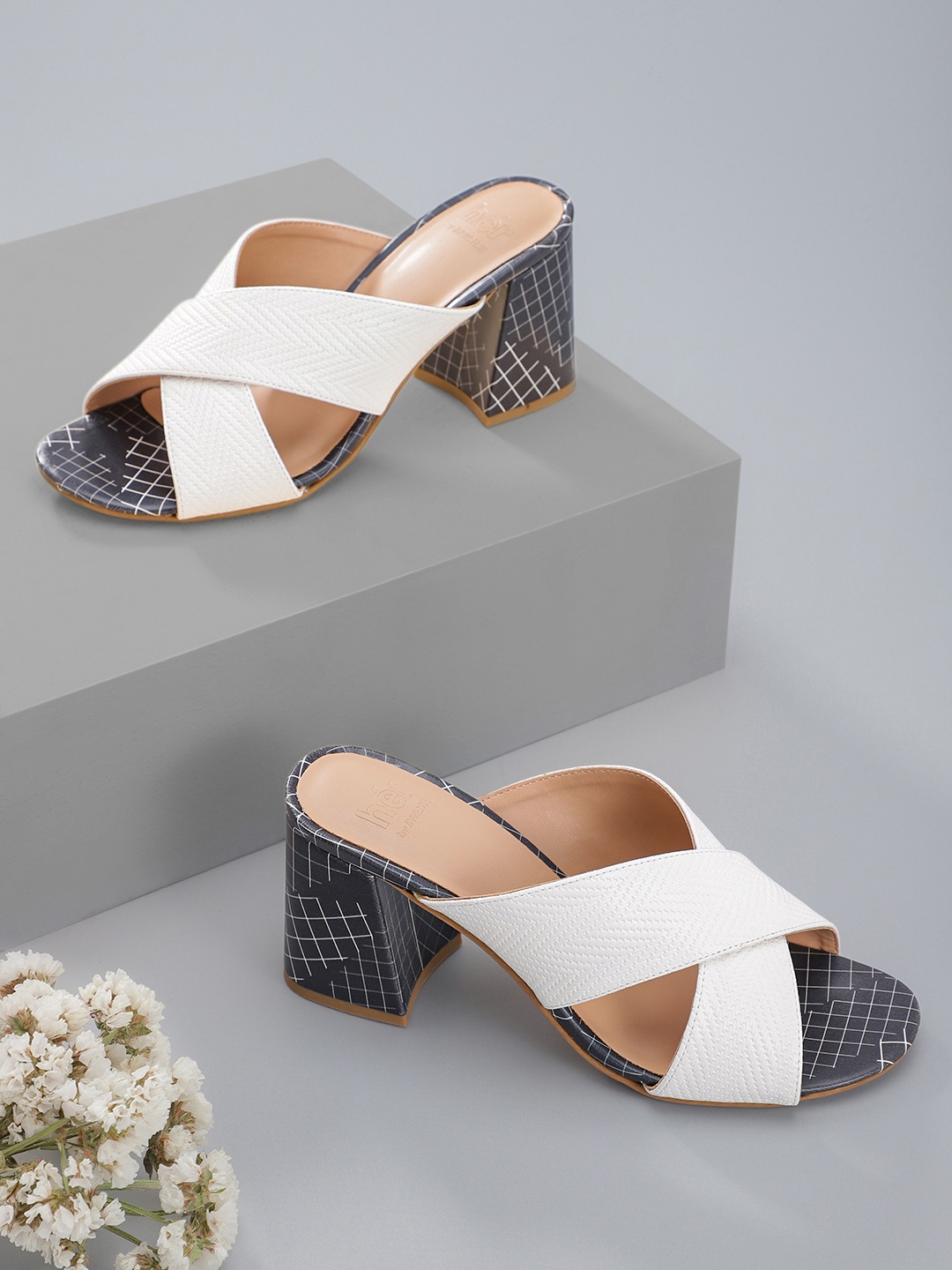 

her by invictus Textured Block Heel Sandals, White