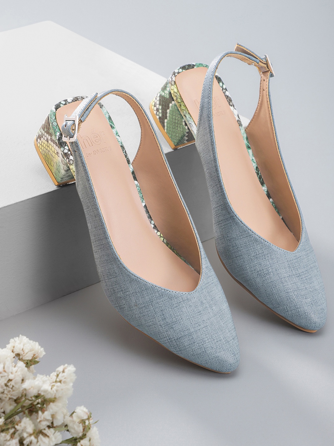 

her by invictus Block Heel Mules, Blue