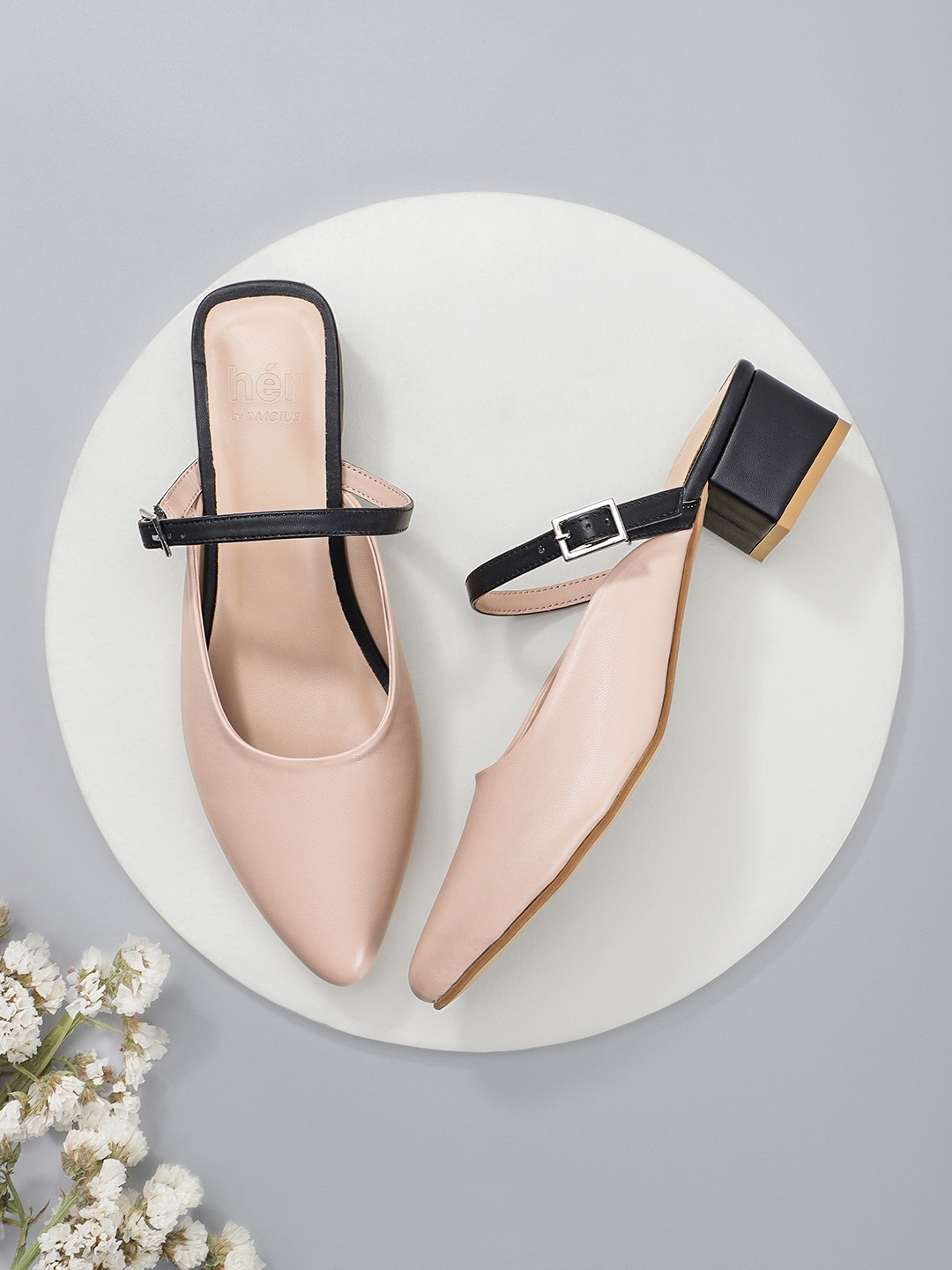 

her by invictus Block Heel Mules, Beige