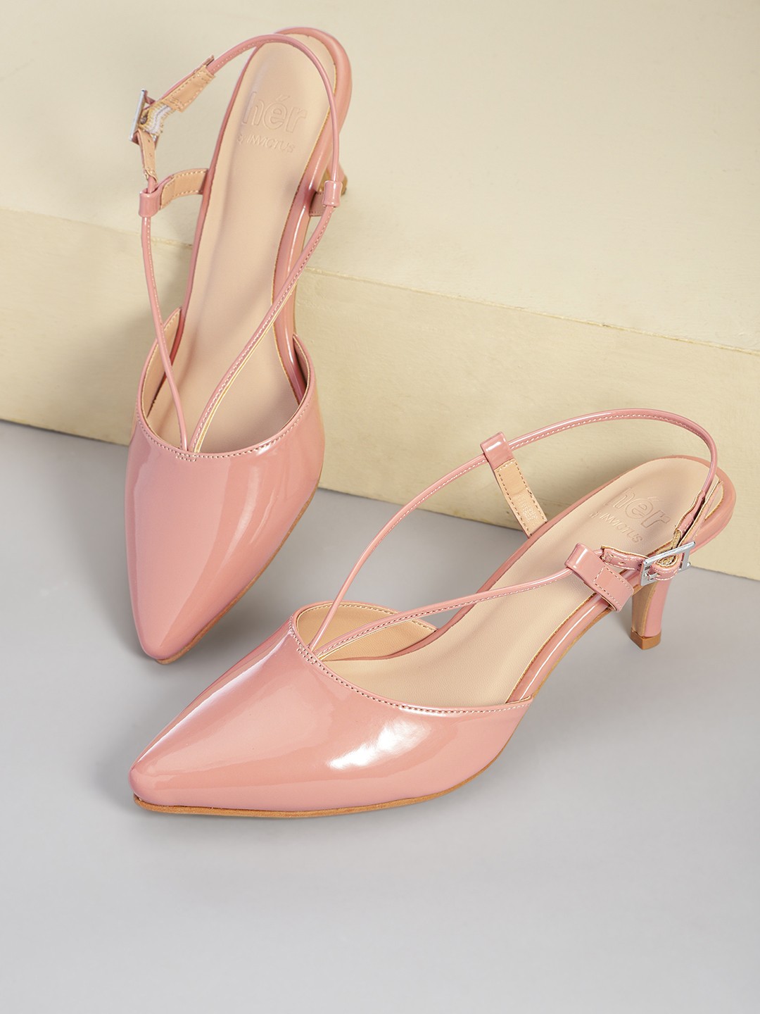 

her by invictus Heeled Mules with Patent Finish, Pink