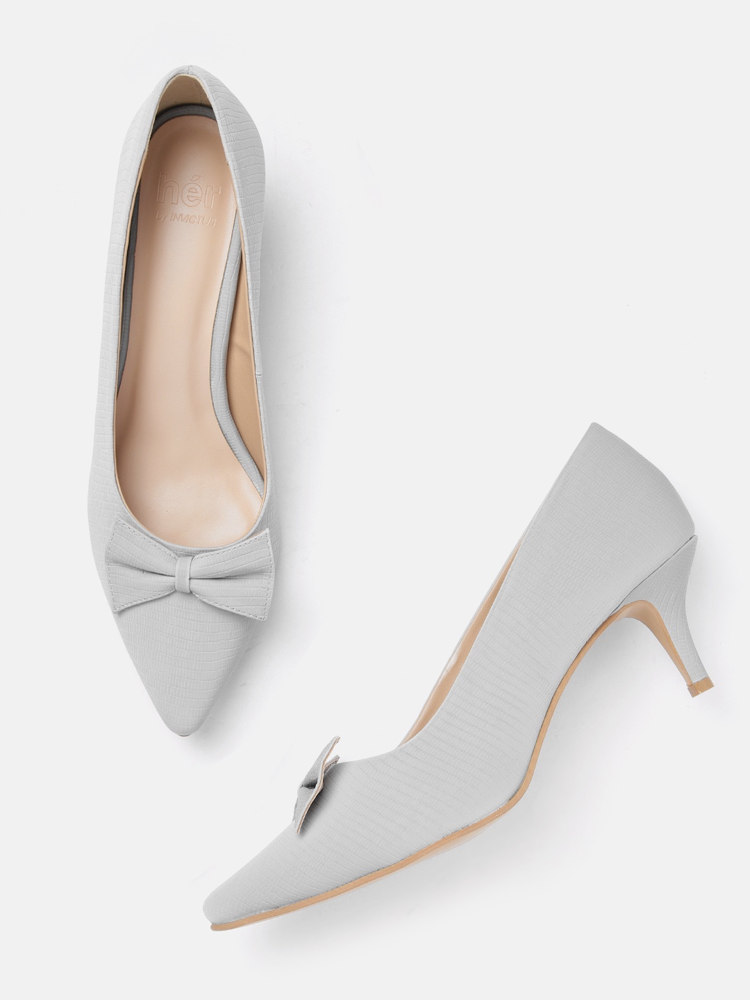 

her by invictus Textured Pumps with Bow Detail, Grey