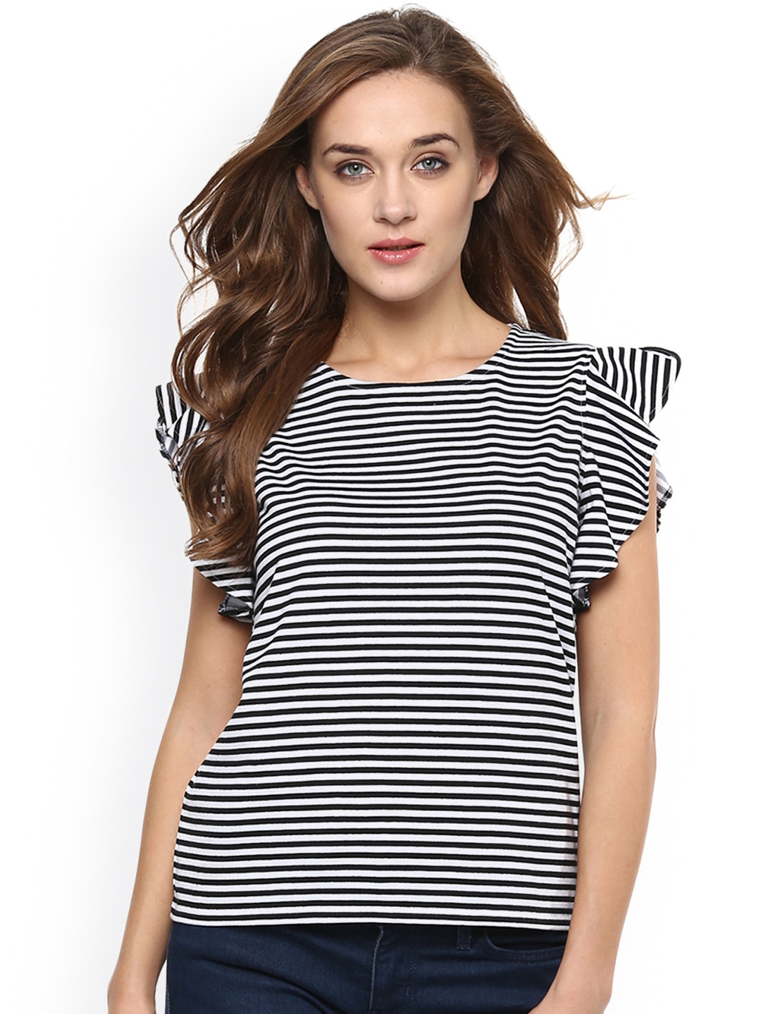 

Miss Chase Black & White Striped Pure Cotton Top