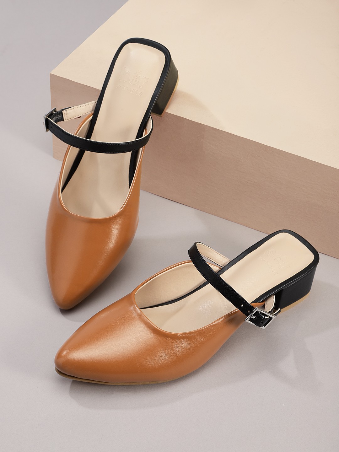 

her by invictus Women Block Heel Mules, Tan