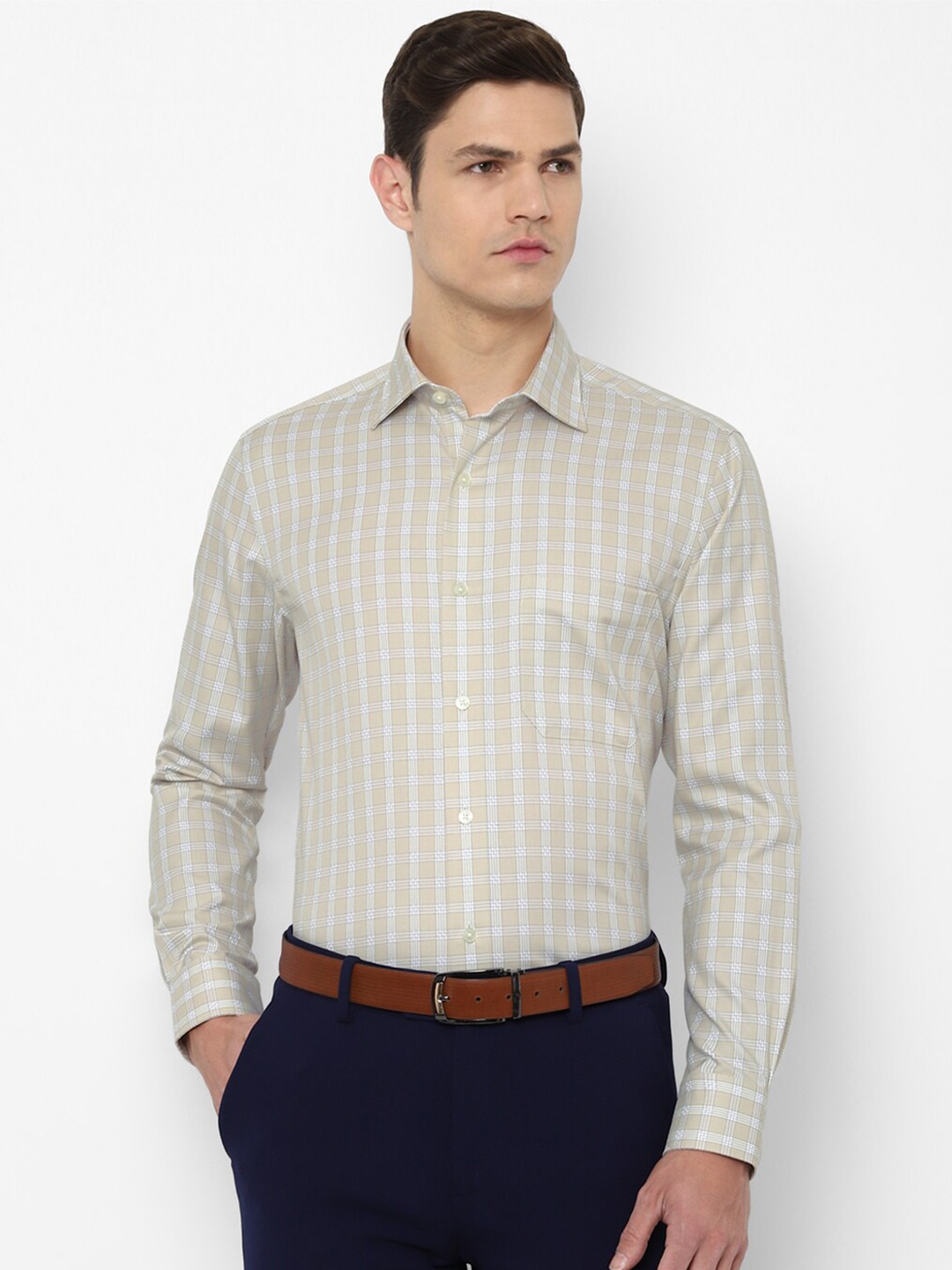 

Louis Philippe Men Beige Checked Formal Shirt