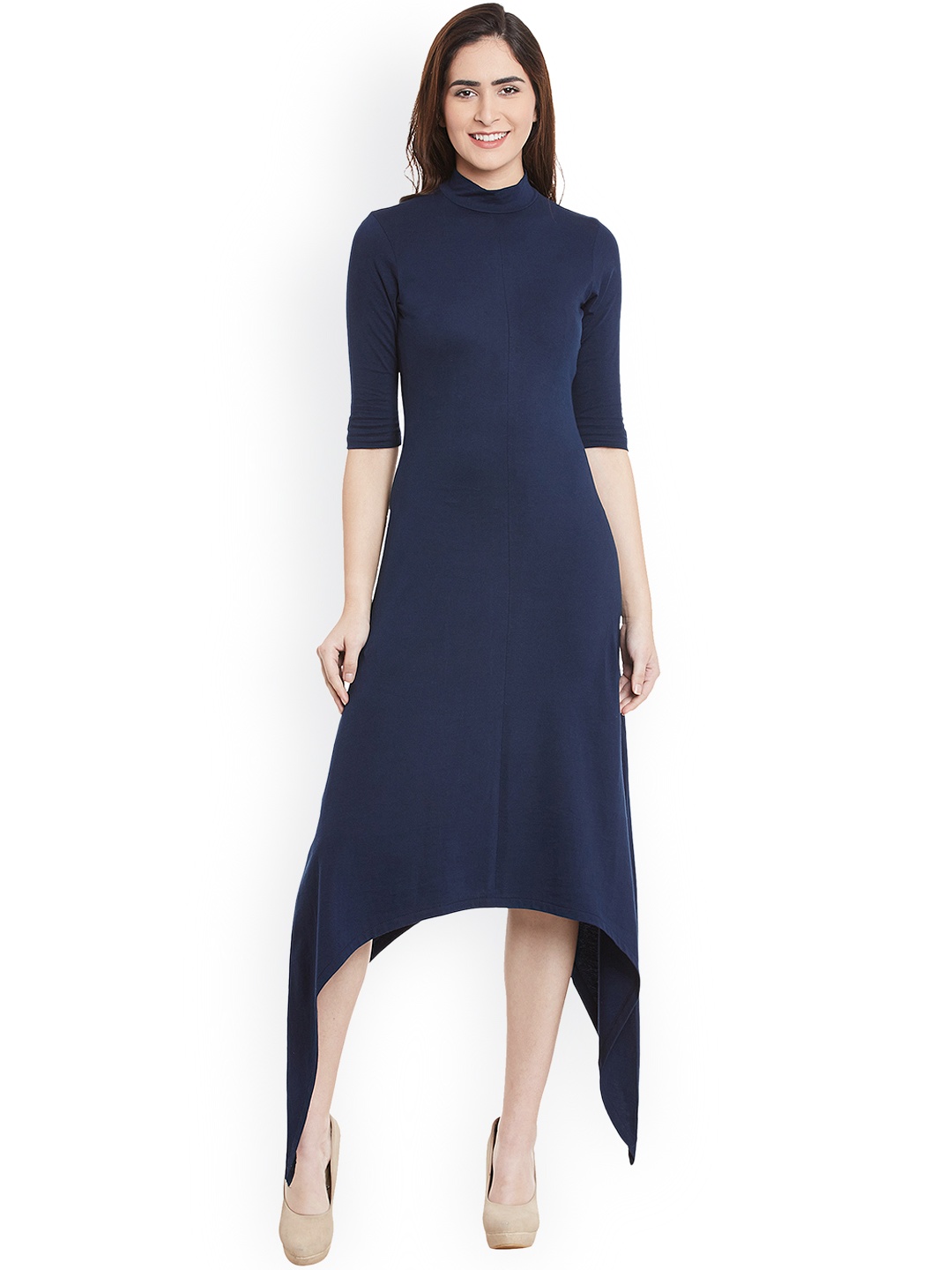 

Miss Chase Women Navy Solid A-Line Dress, Navy blue