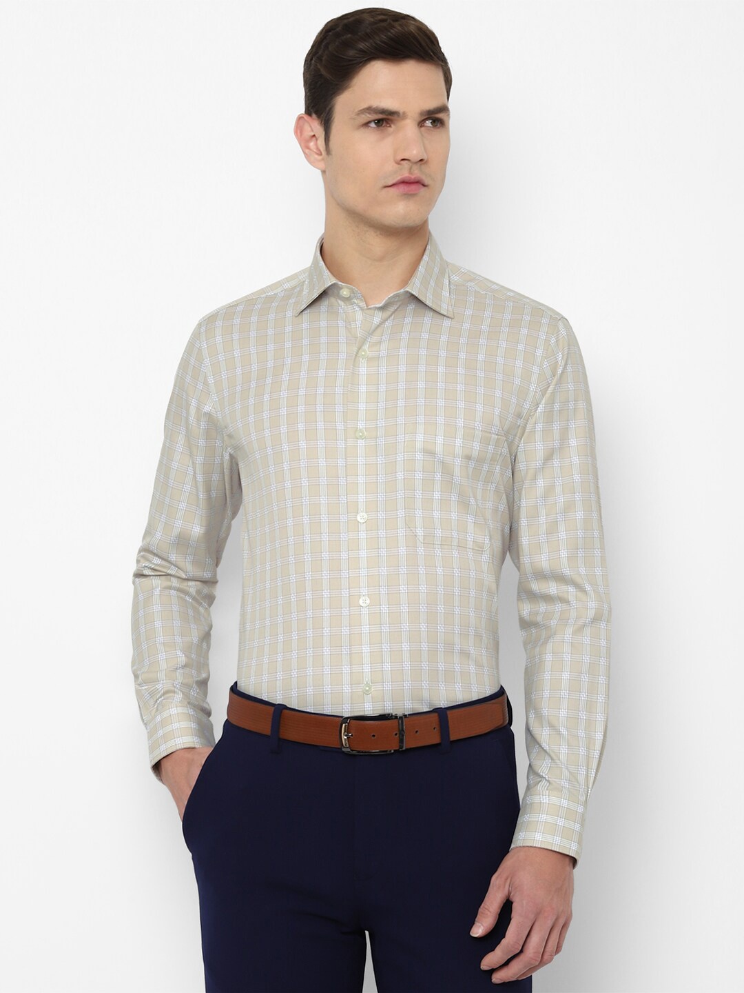 

Louis Philippe Permapress Men Beige & White Checked Pure Cotton Wrinkle Free Formal Shirt