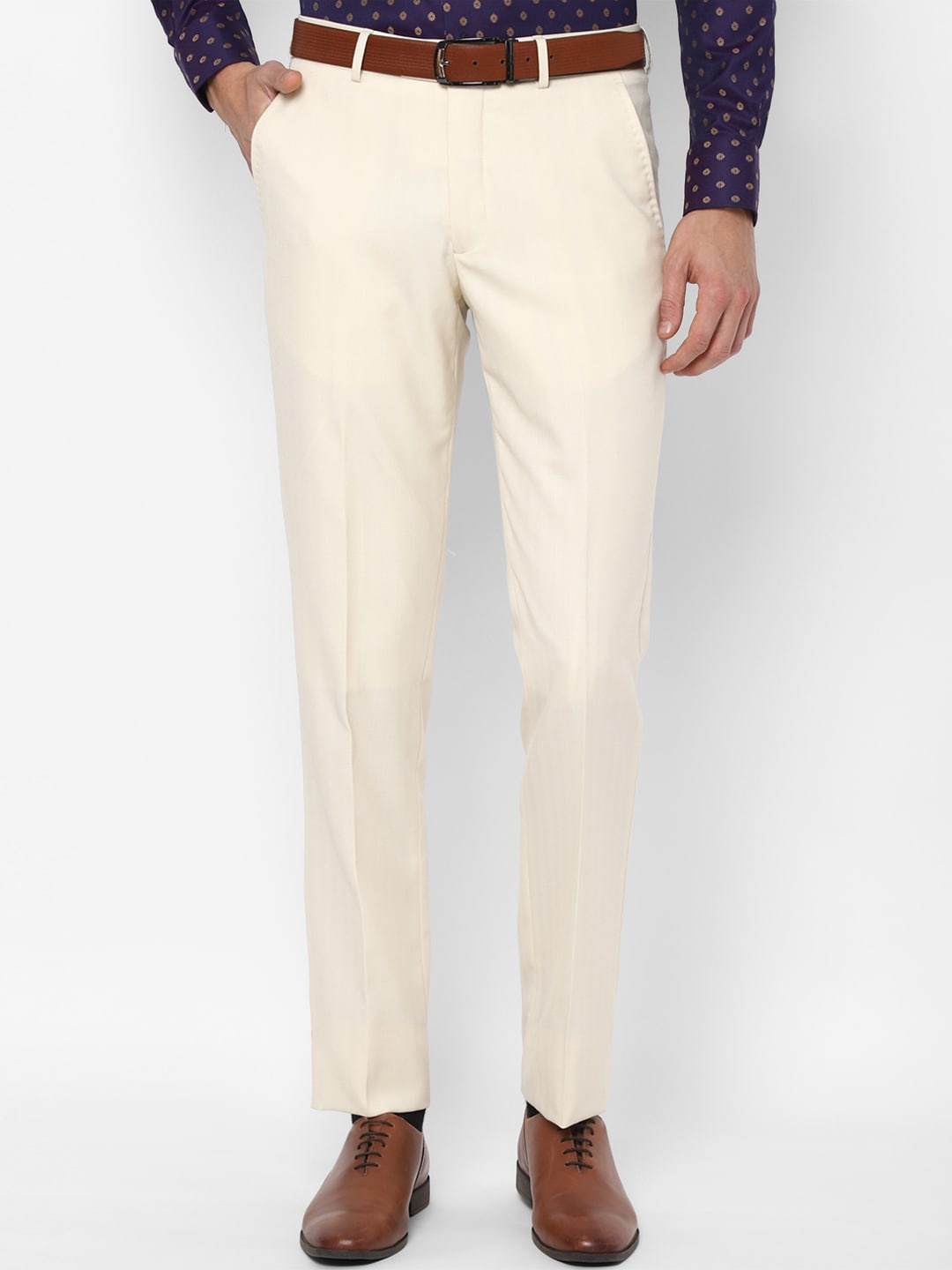 

Louis Philippe Men Cream-Coloured Slim Fit Trousers