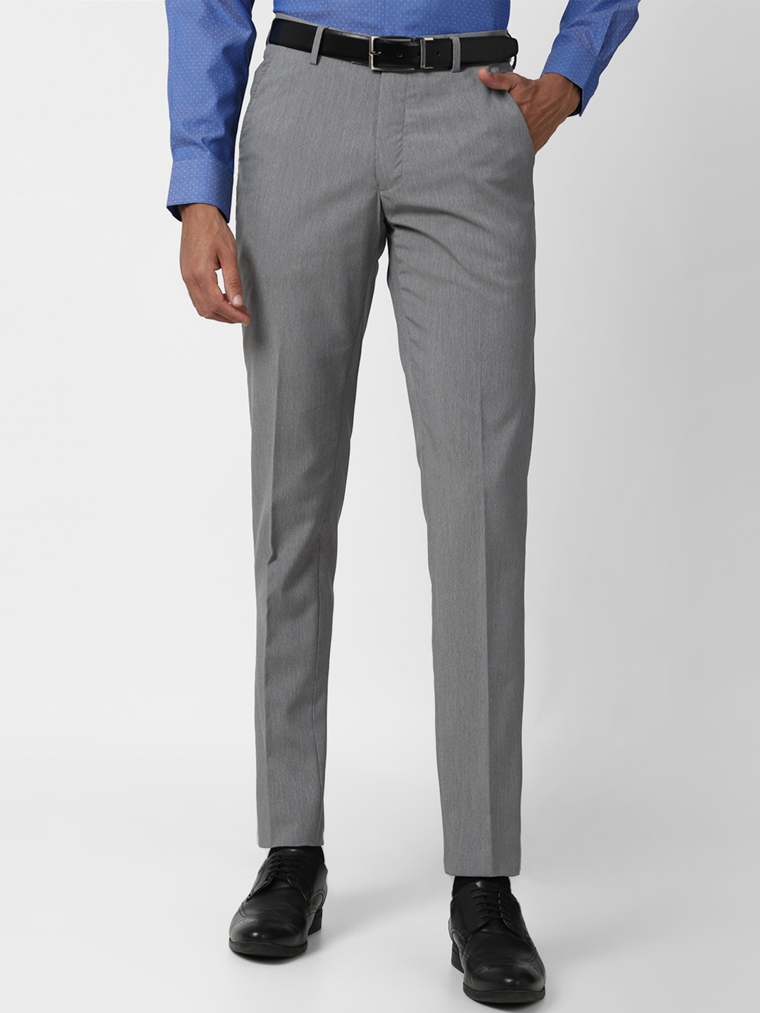 

Peter England Men Grey Printed Slim Fit Formal Trousers