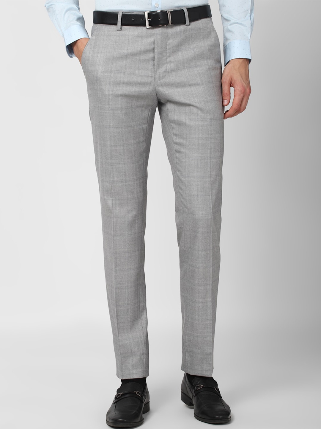 

Peter England Men Grey Checked Slim Fit Formal Trousers