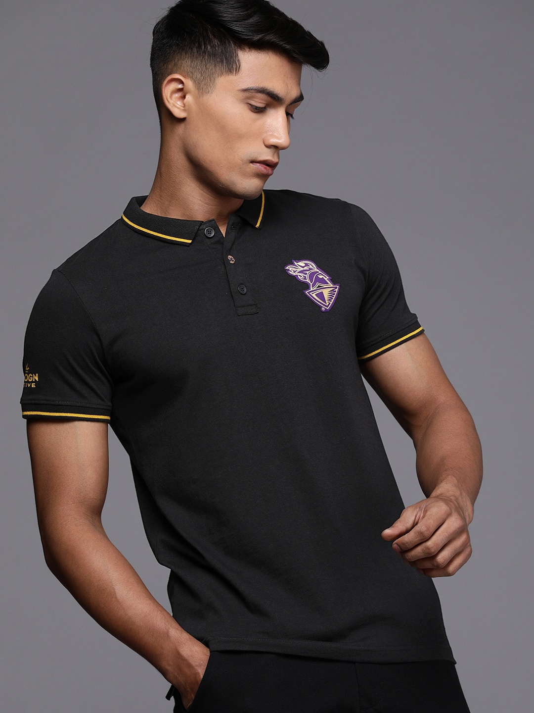 WROGN ACTIVE Men Black Pure Cotton Polo Collar T-shirt