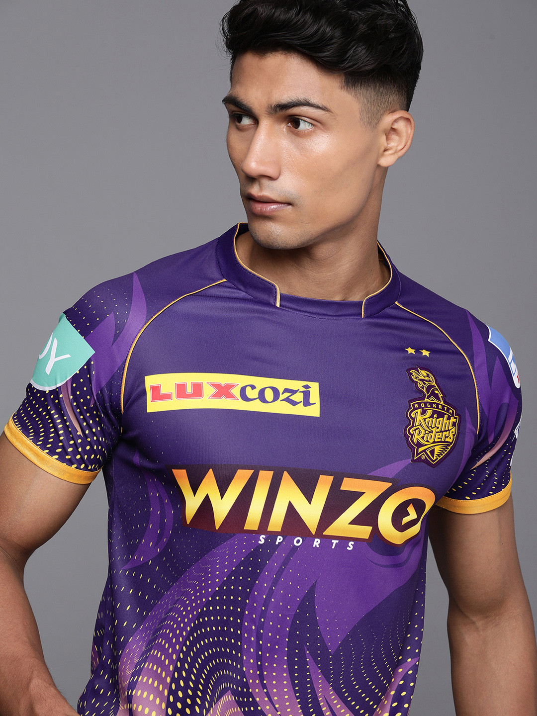 

WROGN ACTIVE Men Purple Printed Raglan Sleeves IPL Kolkata Knight Riders Jersey T-shirt