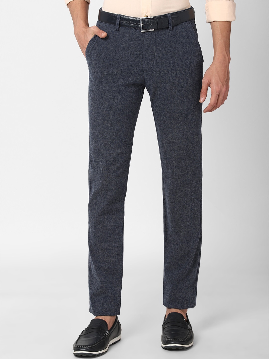 

Peter England Casuals Men Blue Textured Slim Fit Trousers