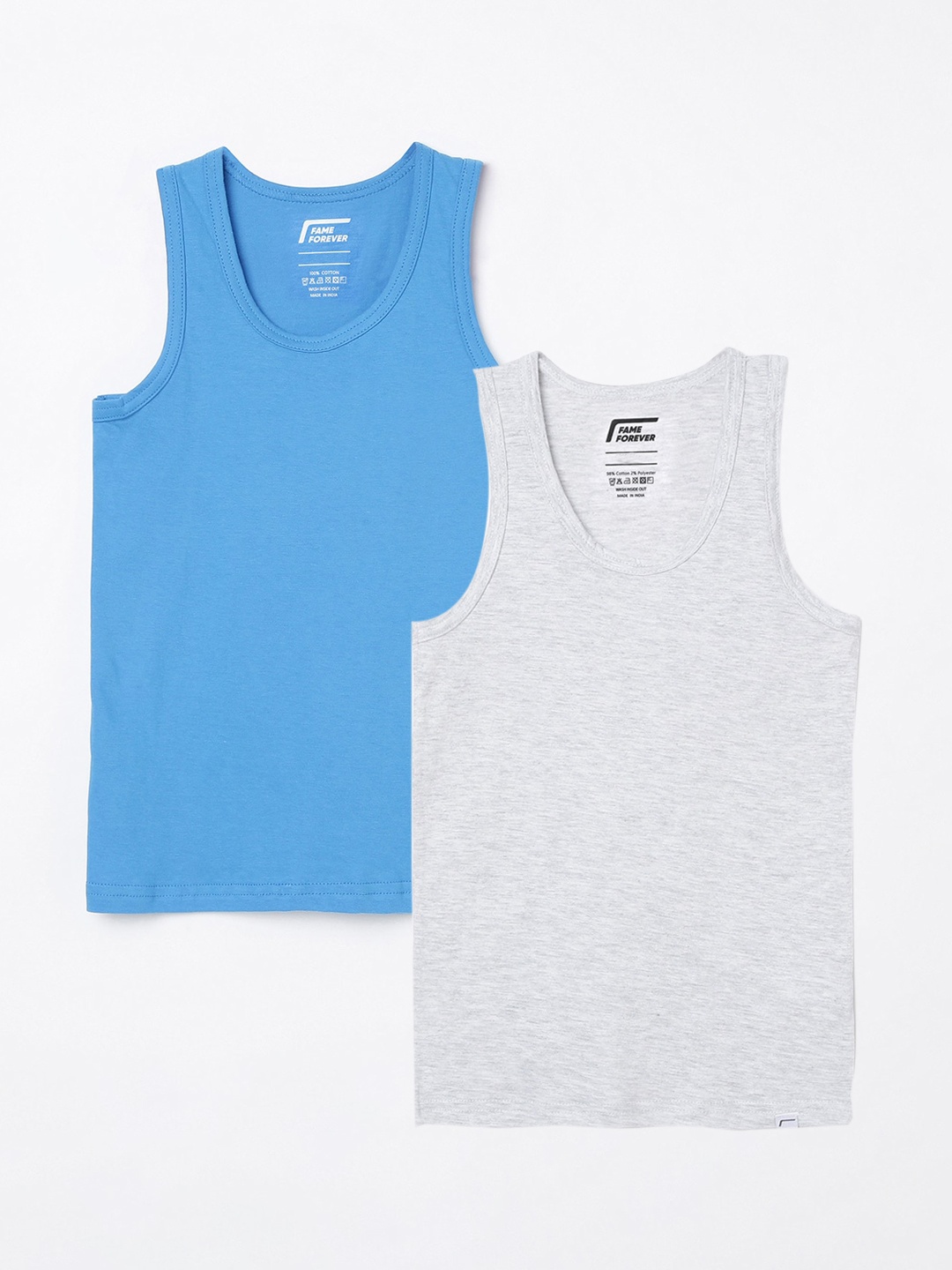 

Fame Forever by Lifestyle Boys Solid Cotton Innerwear Gym Vests- Pack Of 2, Blue