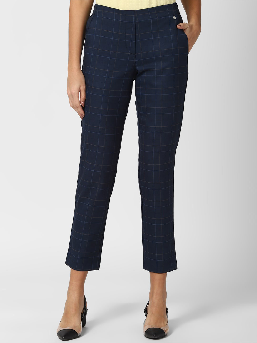 

Van Heusen Woman Women Navy Blue Checked Trousers