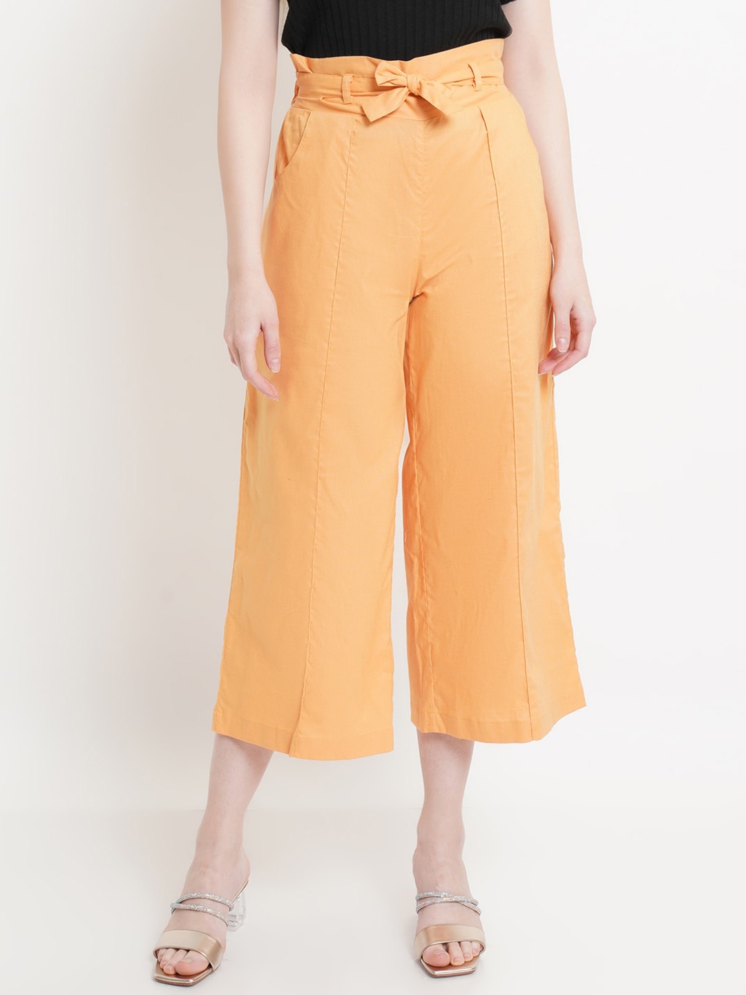 

WESTCLO Women Orange Comfort Pleated Culottes Trousers