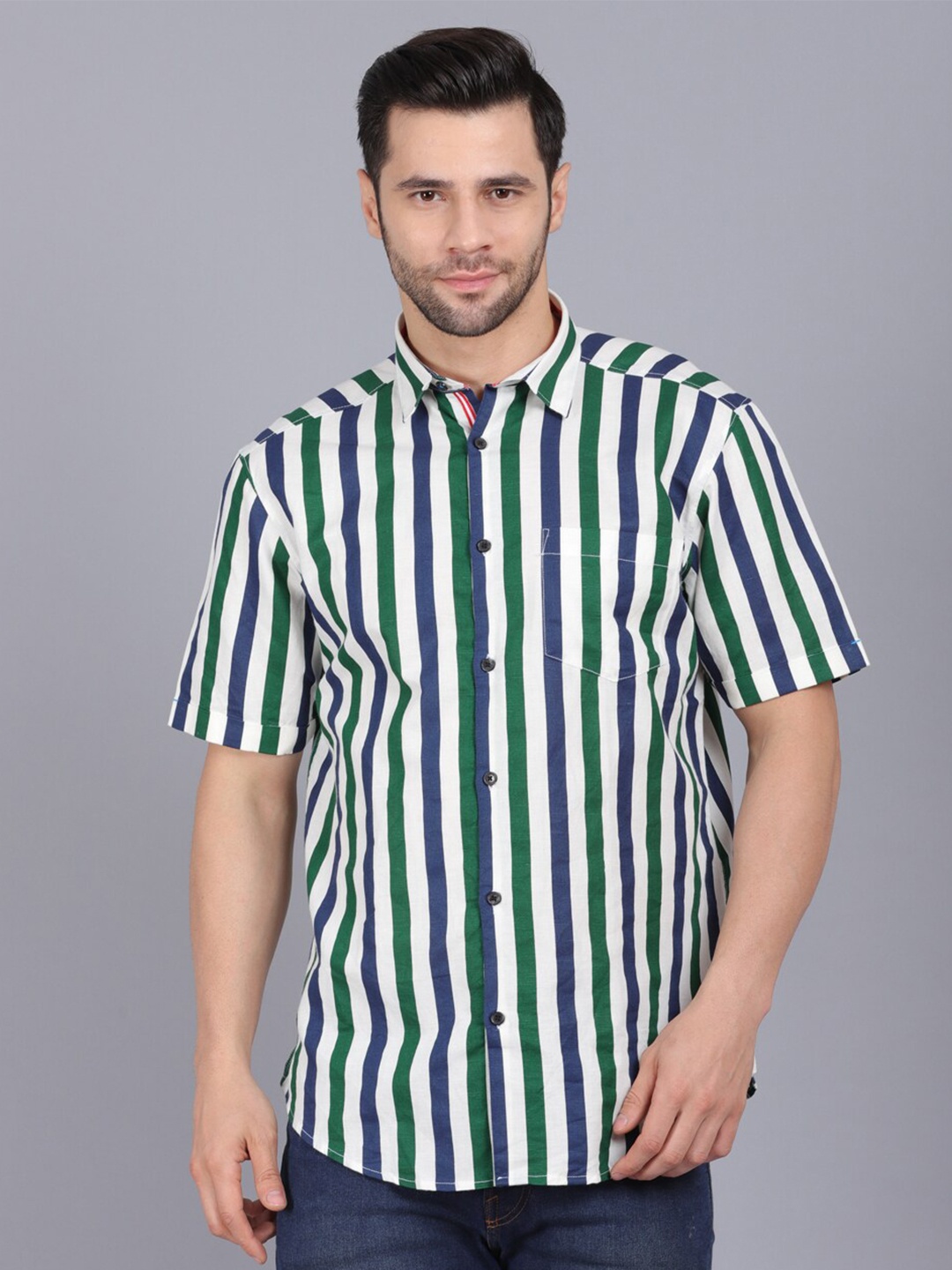 

CANOE Men Green & White Original Slim Fit Striped Casual Cotton Shirt