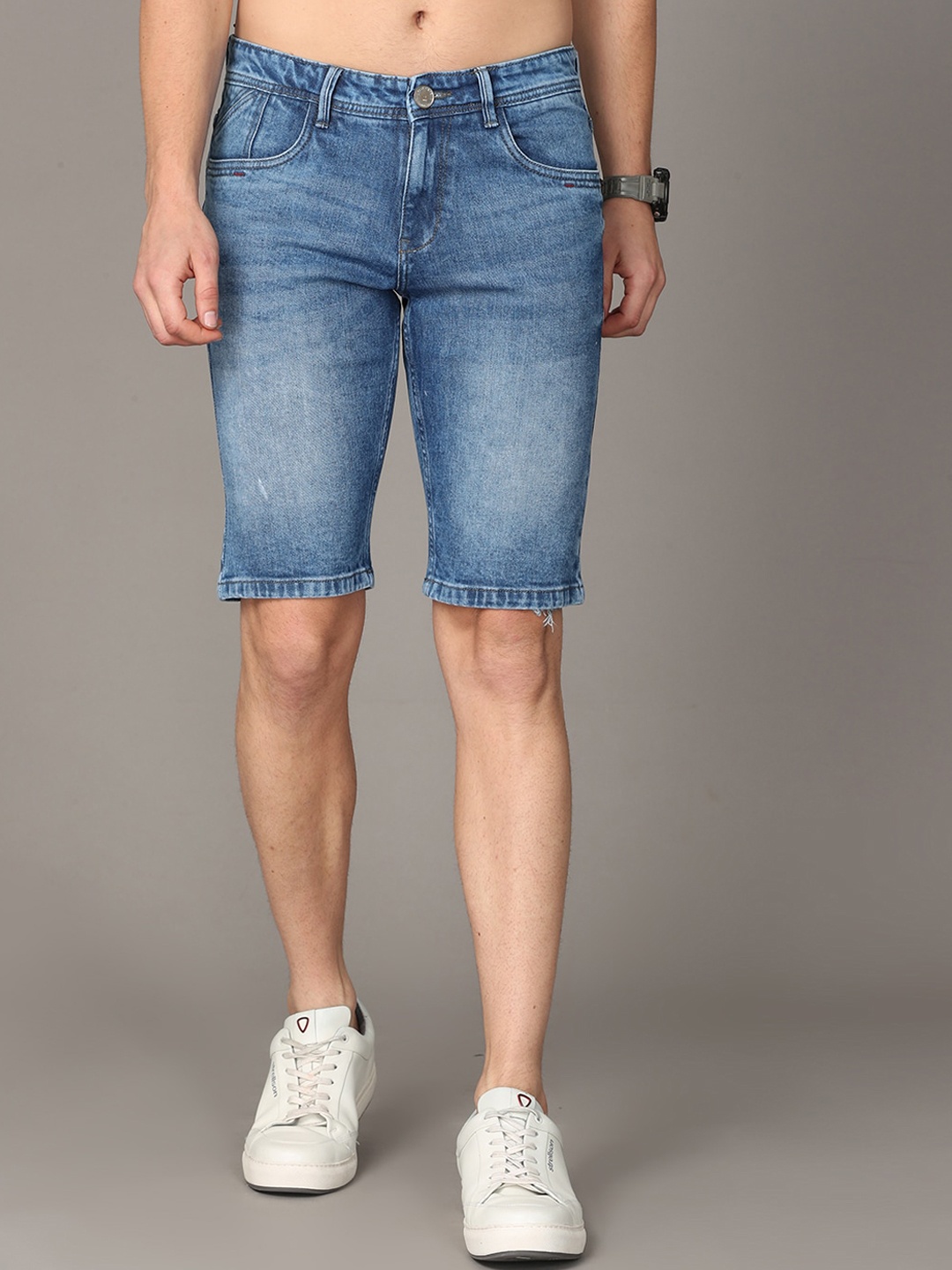 

Jean Cafe Men Blue Washed Slim Fit Denim Shorts