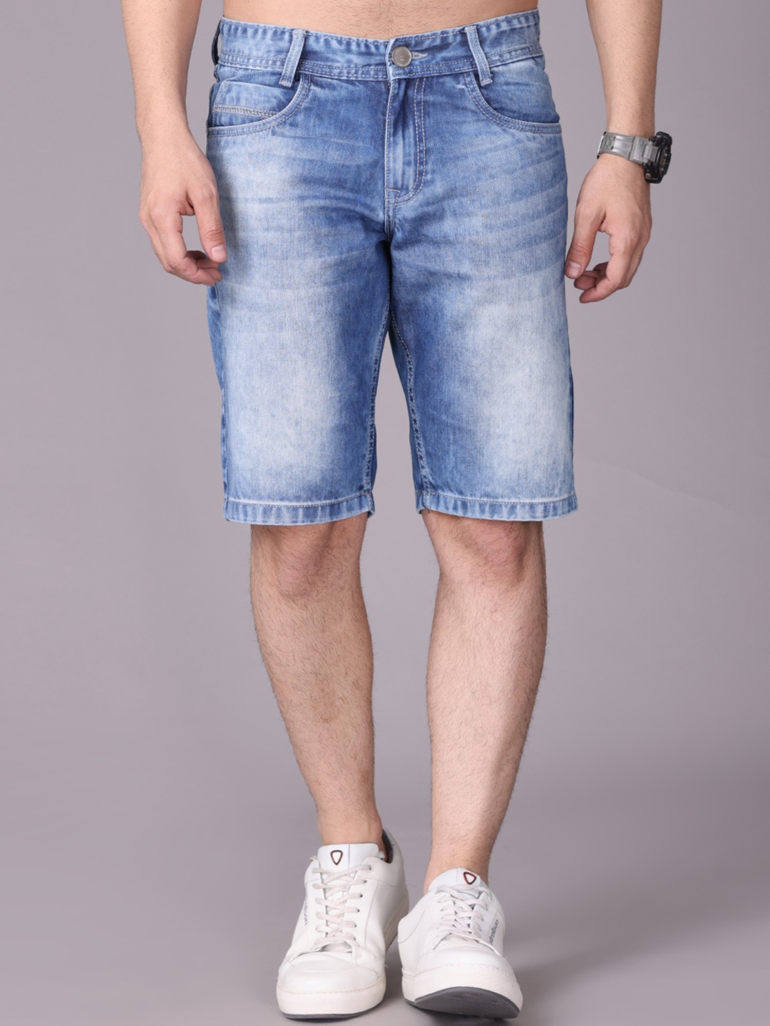 

Jean Cafe Men Blue Washed Slim Fit Denim Shorts