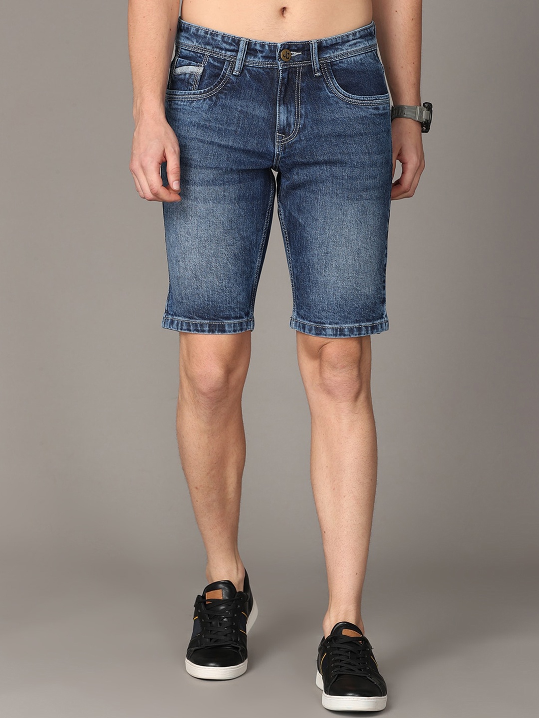 

Jean Cafe Men Blue Washed Slim Fit Denim Shorts