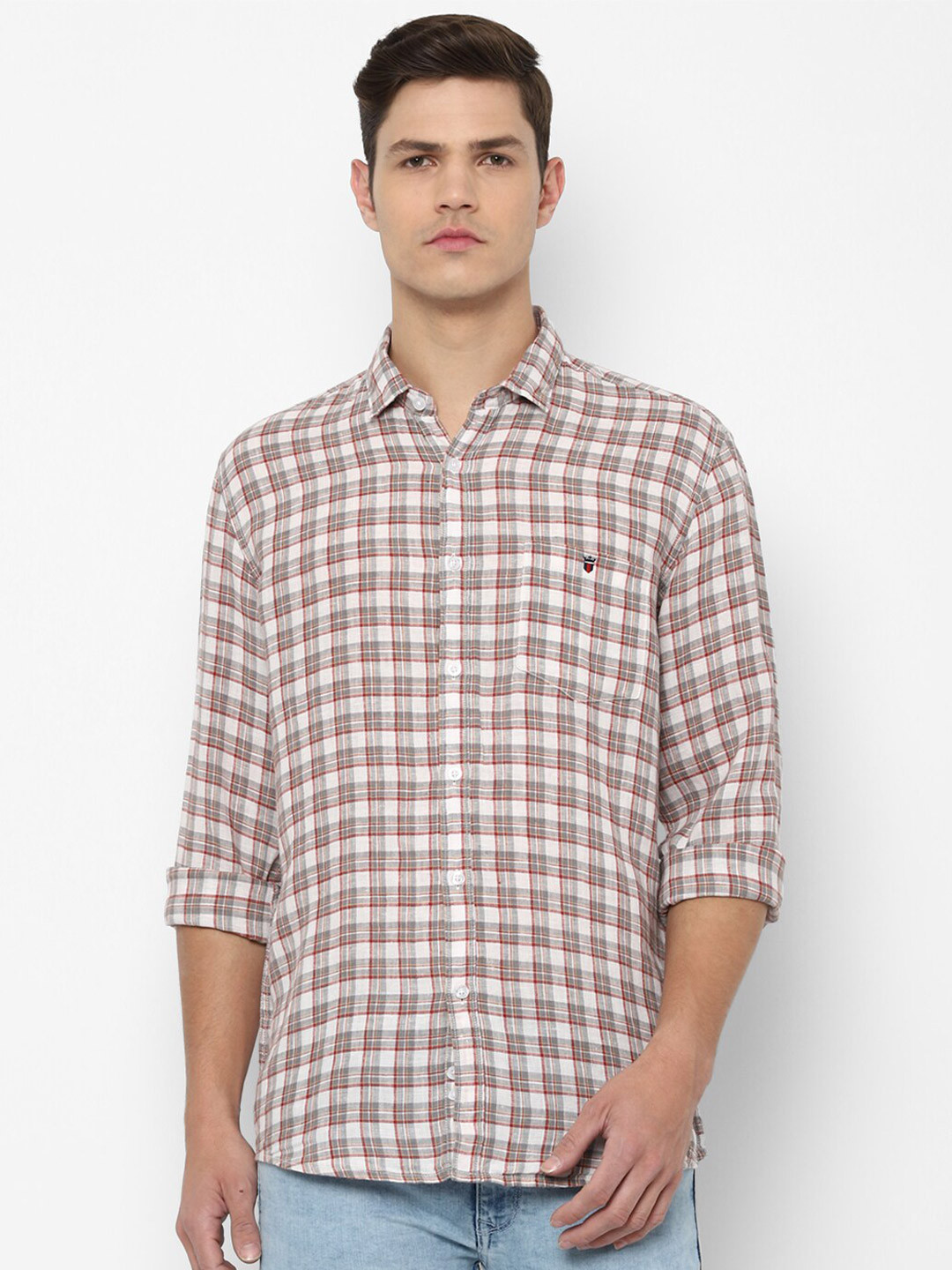 

Louis Philippe Jeans Men White Slim Fit Checked Linen Casual Shirt