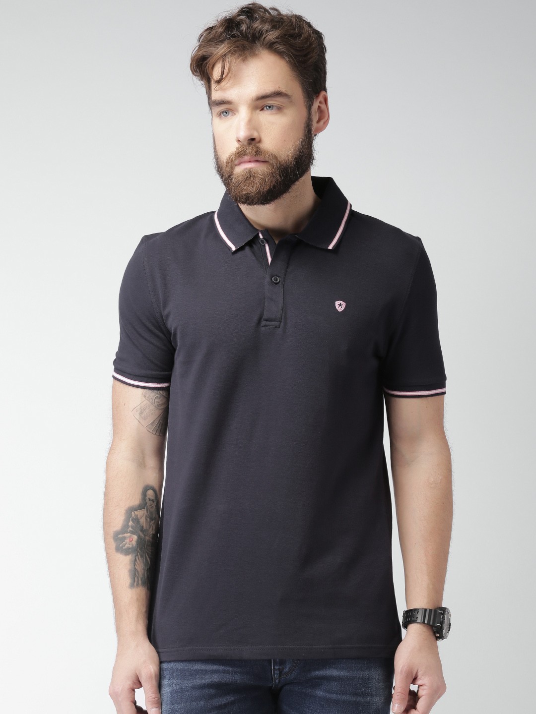 

Celio Men Navy Blue Solid Slim Fit Polo T-shirt