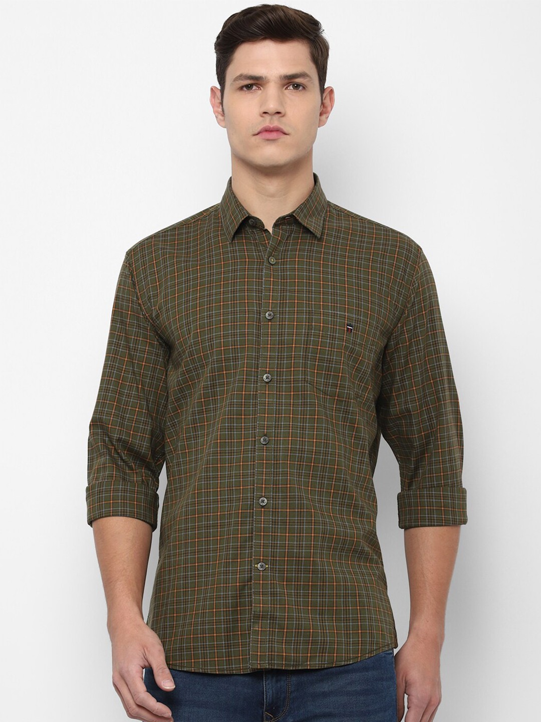

Louis Philippe Sport Men Olive Green Slim Fit Micro Checks Checked Casual Shirt