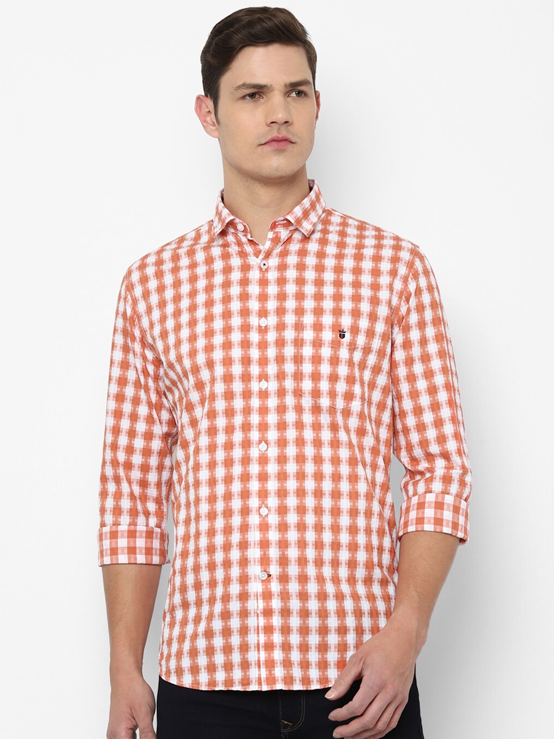 

Louis Philippe Sport Men Orange Slim Fit Gingham Checks Checked Cotton Casual Shirt