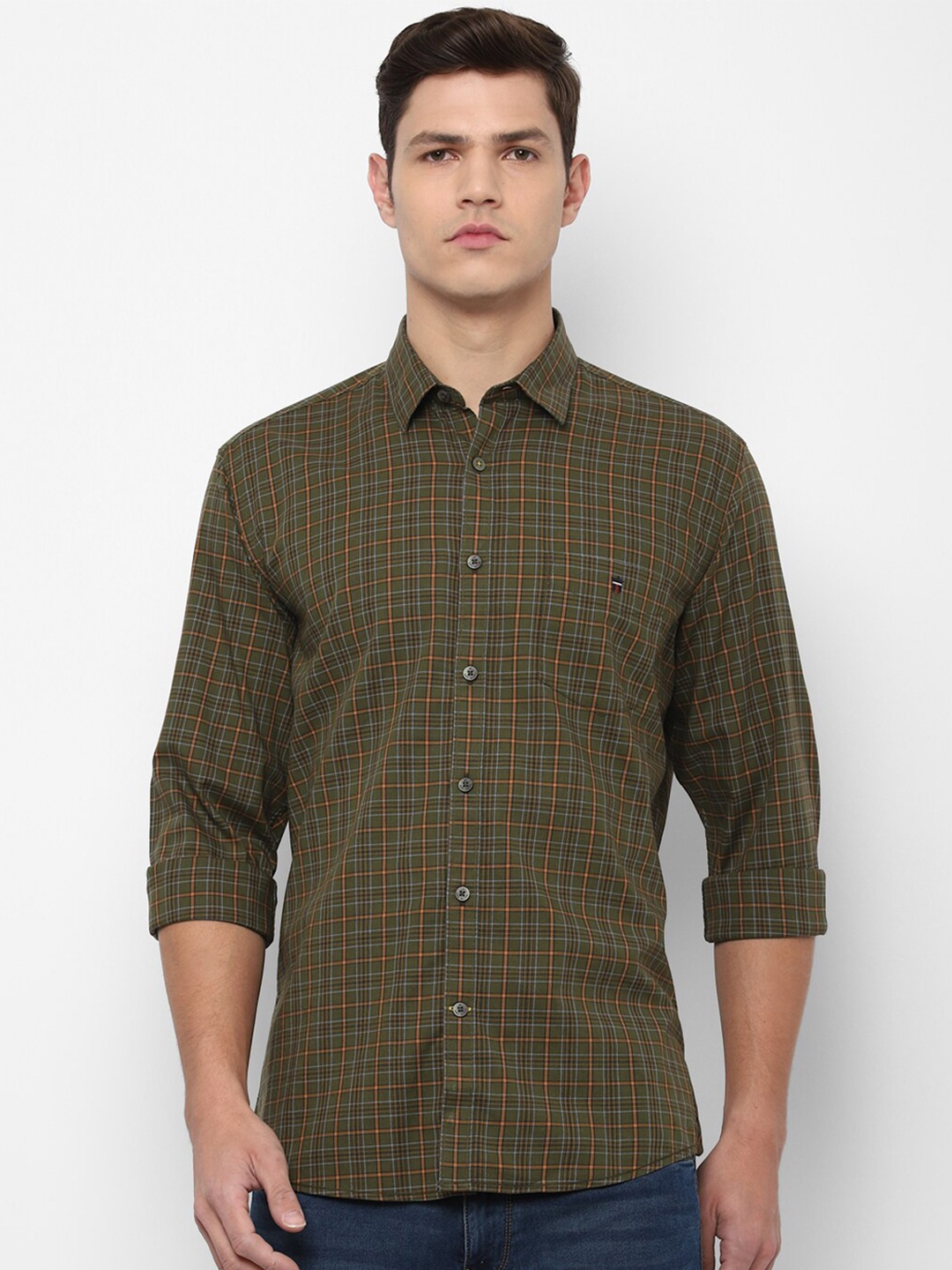 

Louis Philippe Sport Men Olive Green Slim Fit Checked Casual Shirt