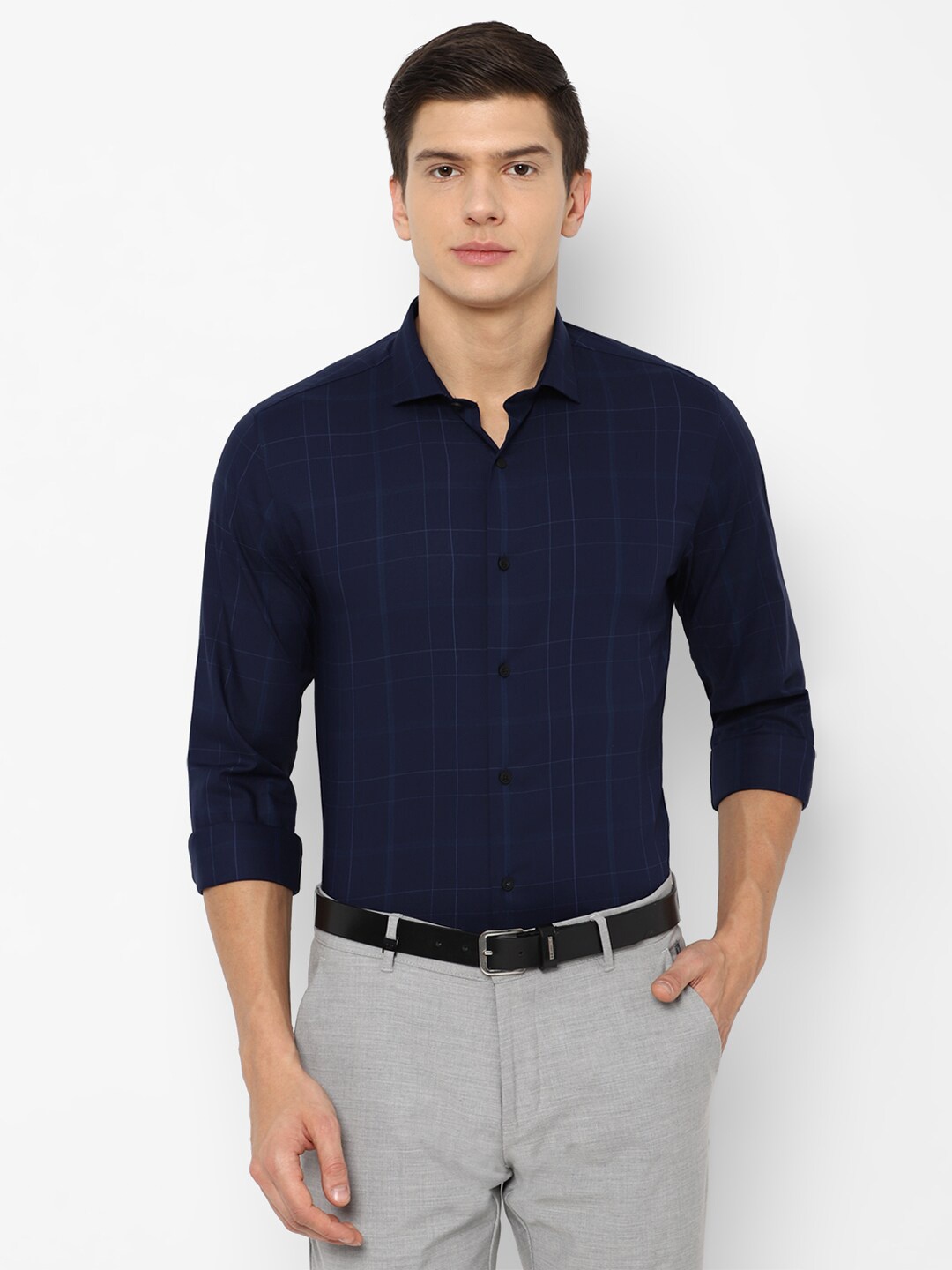 

Louis Philippe Sport Men Navy Blue Slim Fit Tartan Checks Checked Casual Shirt