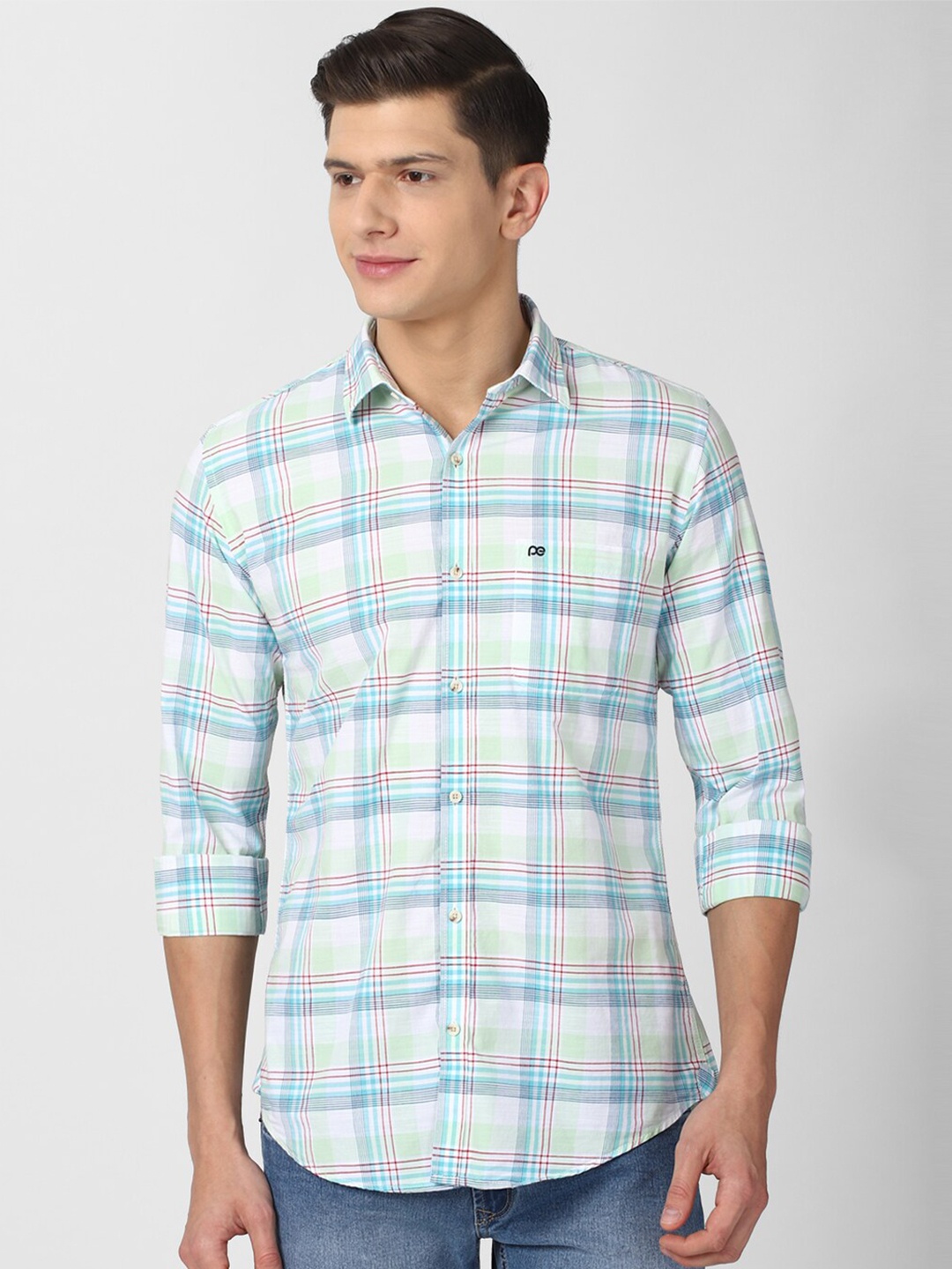

Peter England Casuals Men Blue Slim Fit Tartan Checked Casual Shirt