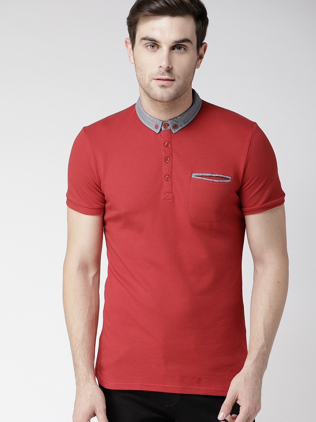 

Celio Men Red Solid Slim Fit Polo T-shirt