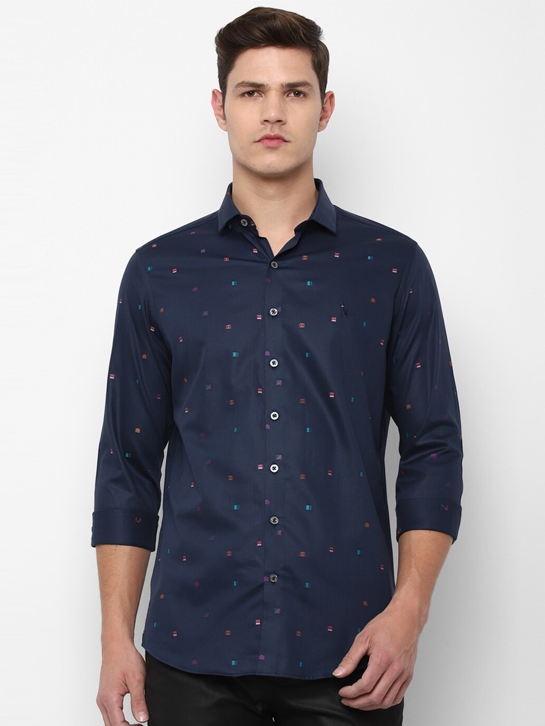 

SIMON CARTER LONDON Men Navy Blue Slim Fit Printed Cotton Formal Shirt