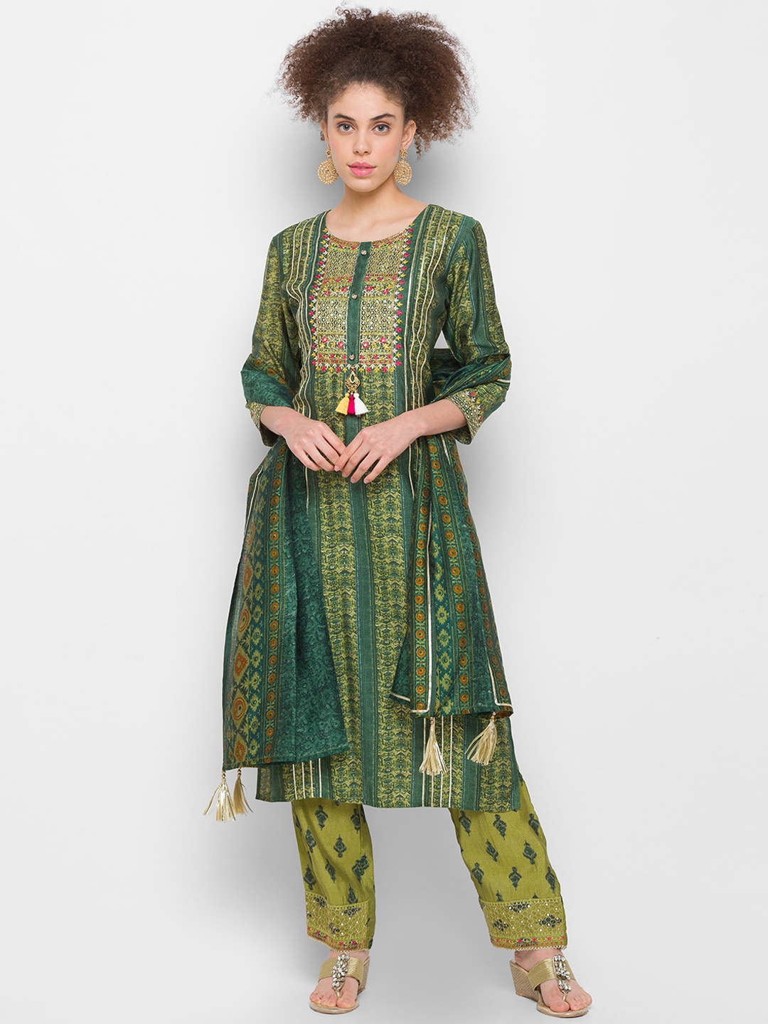 

ZOLA Women Green Ethnic Motifs Printed Kurta with Trousers & With Dupatta