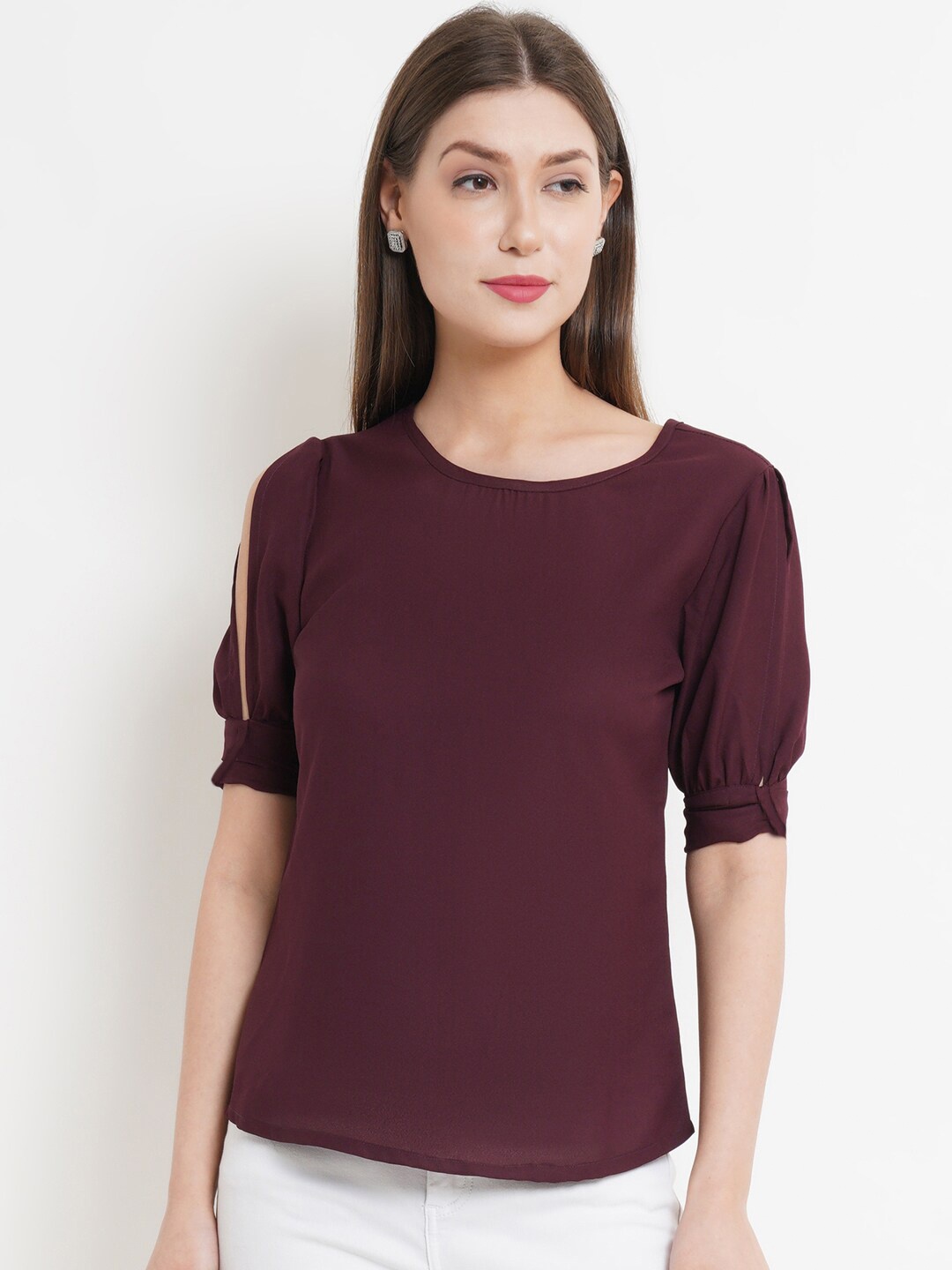 

WESTCLO Women Burgundy Solid Back Stylish Top