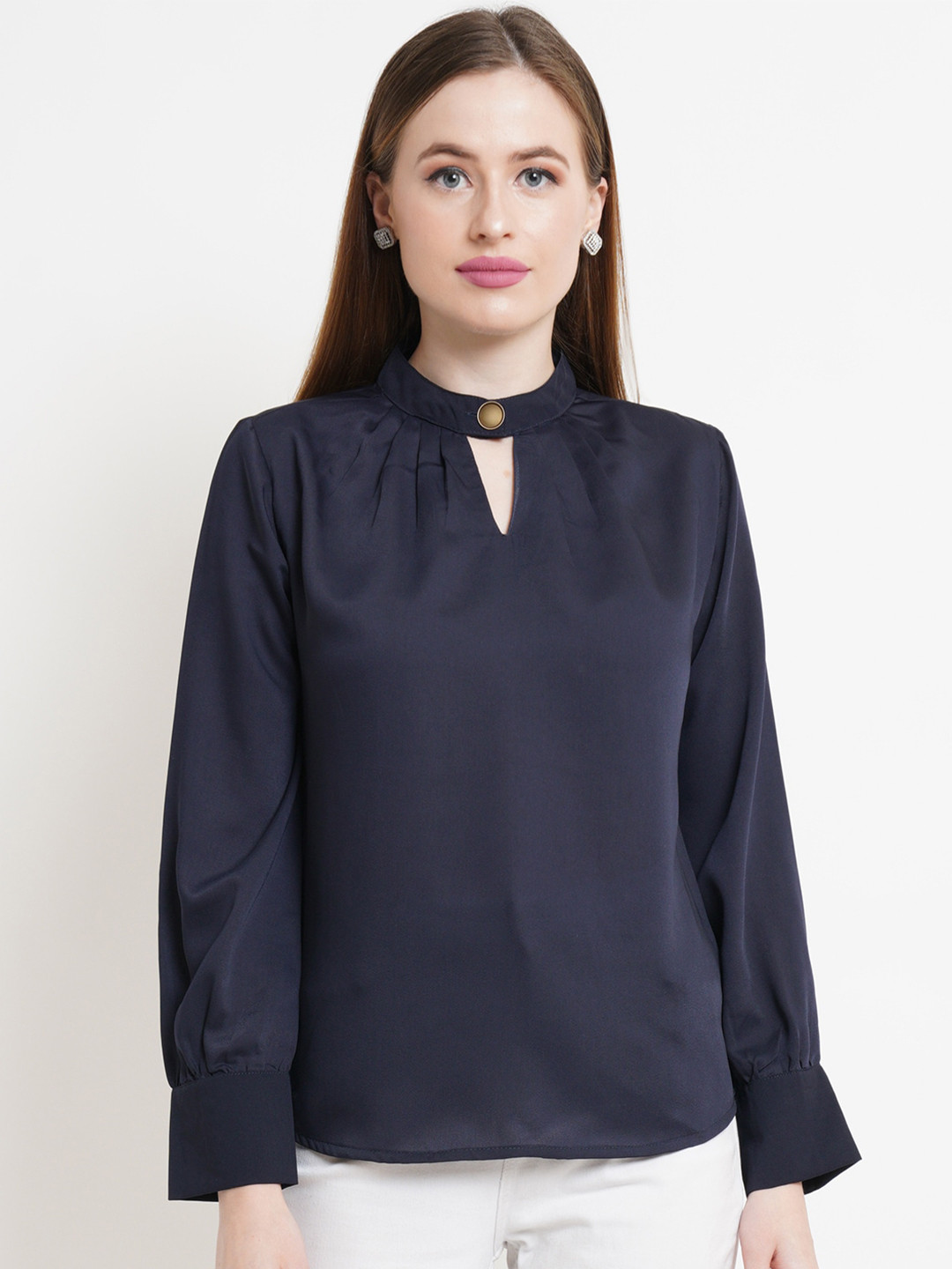 

WESTCLO Blue Keyhole Neck Top