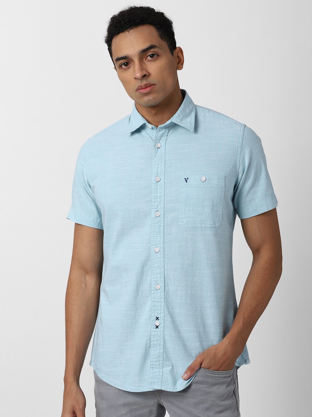 

VAN HEUSEN DENIM LABS Men Blue Slim Fit Casual Shirt