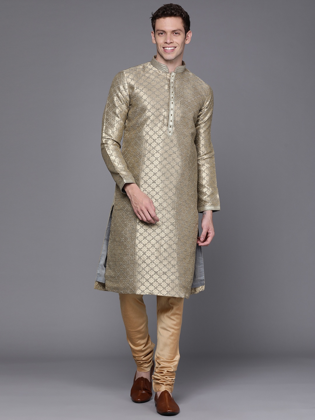 

Manu Men Grey & Golden Kurta with Churidar