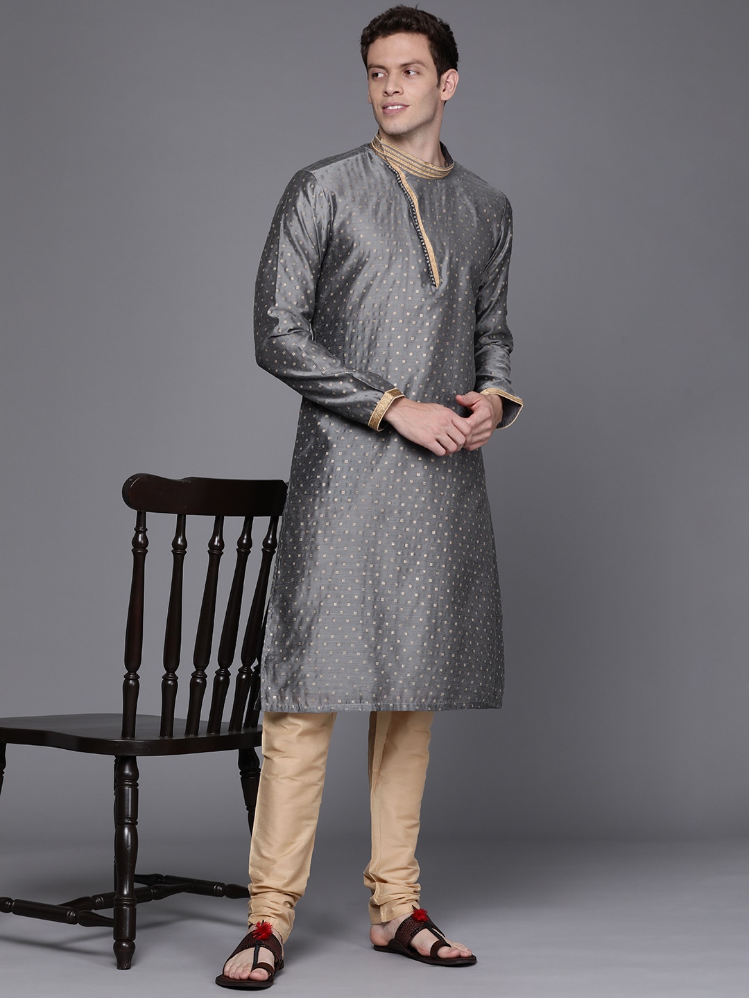 

Manu Men Grey & Beige Gotta Patti Kurta with Churidar