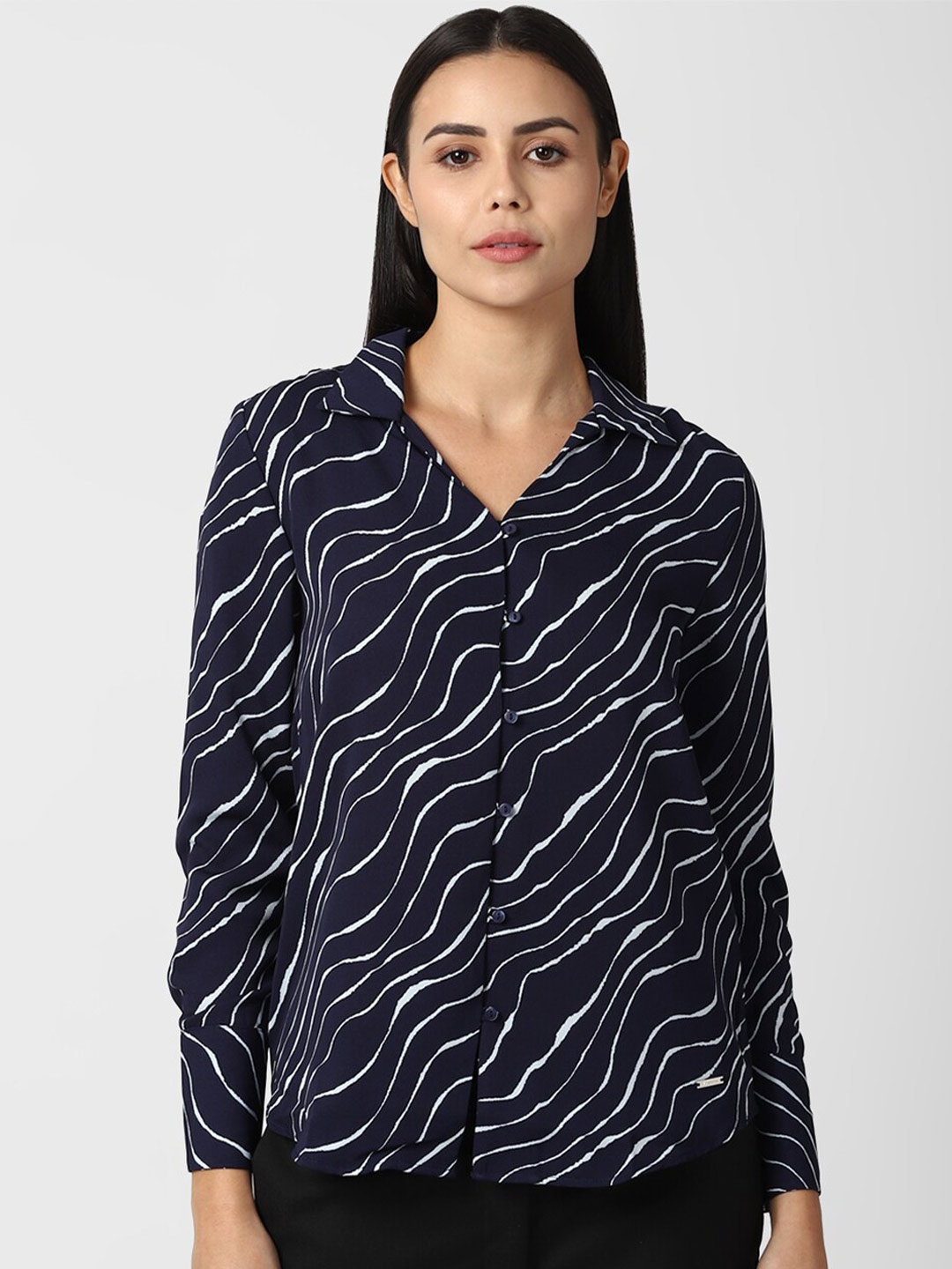 

Van Heusen Woman Women Navy Blue Regular Fit Printed Casual Shirt
